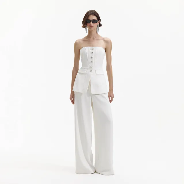 Self-Portrait White Bandeau Crepe Jumpsuit weiß