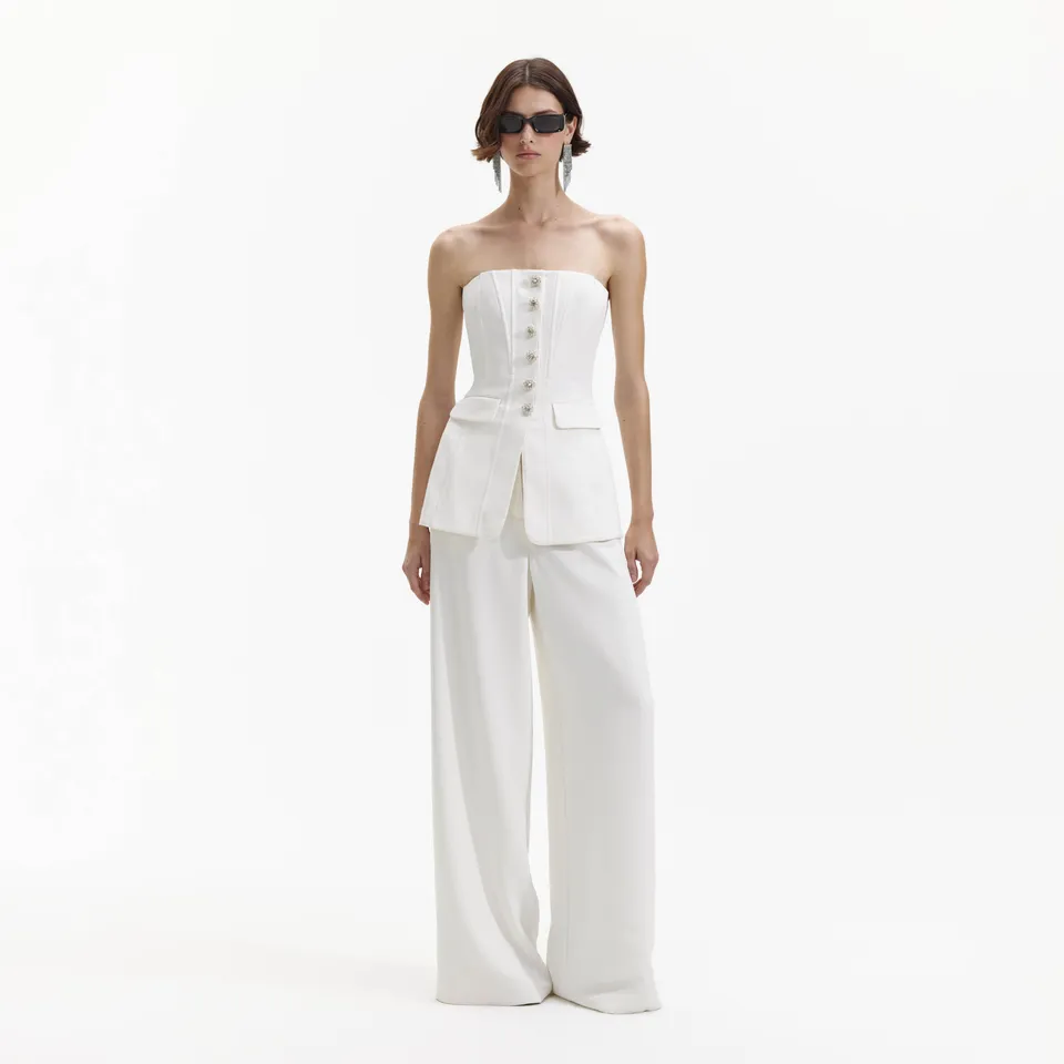 Self-Portrait White Bandeau Crepe Jumpsuit weiß