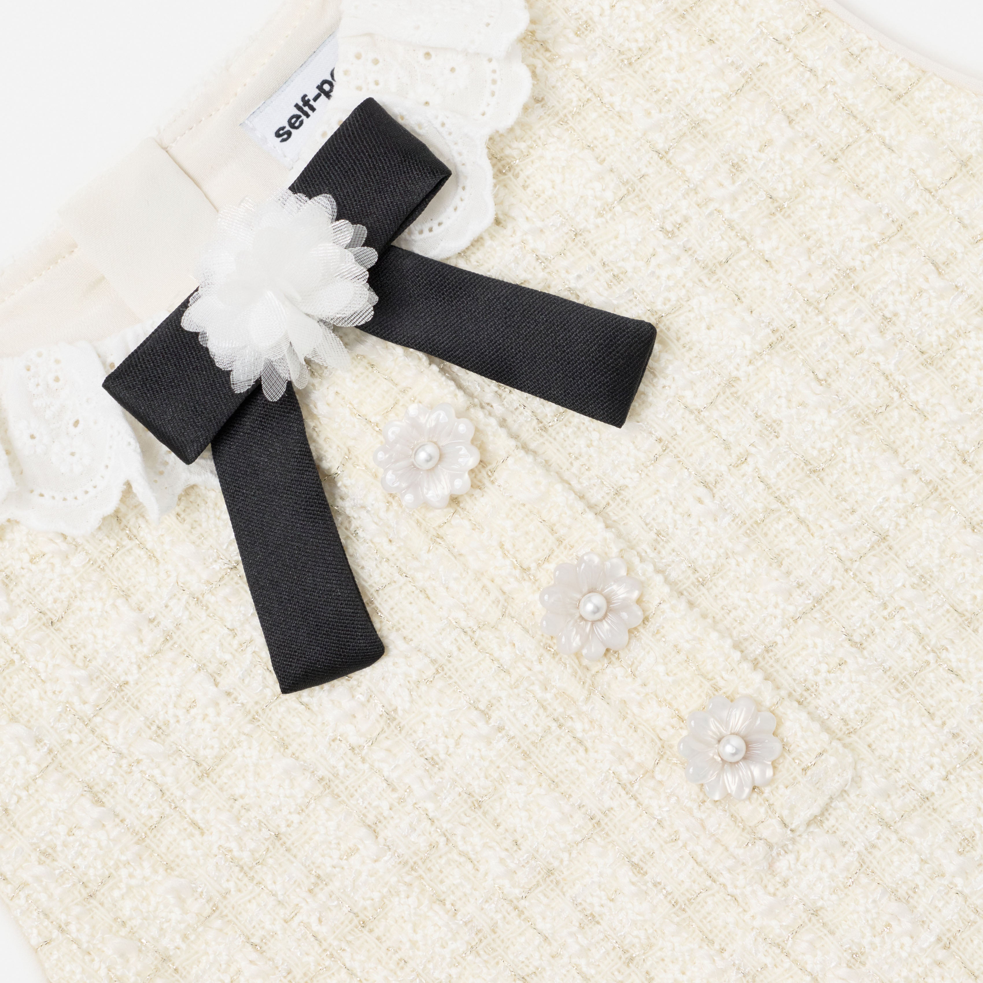 Self Portrait Cream Boucle Bow Kleid Creme Kinder Schleife