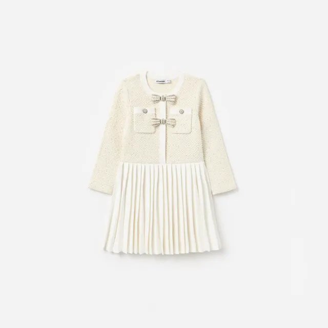 Self Portrait Kinder Strickkleid Creme Pailletten Schleife