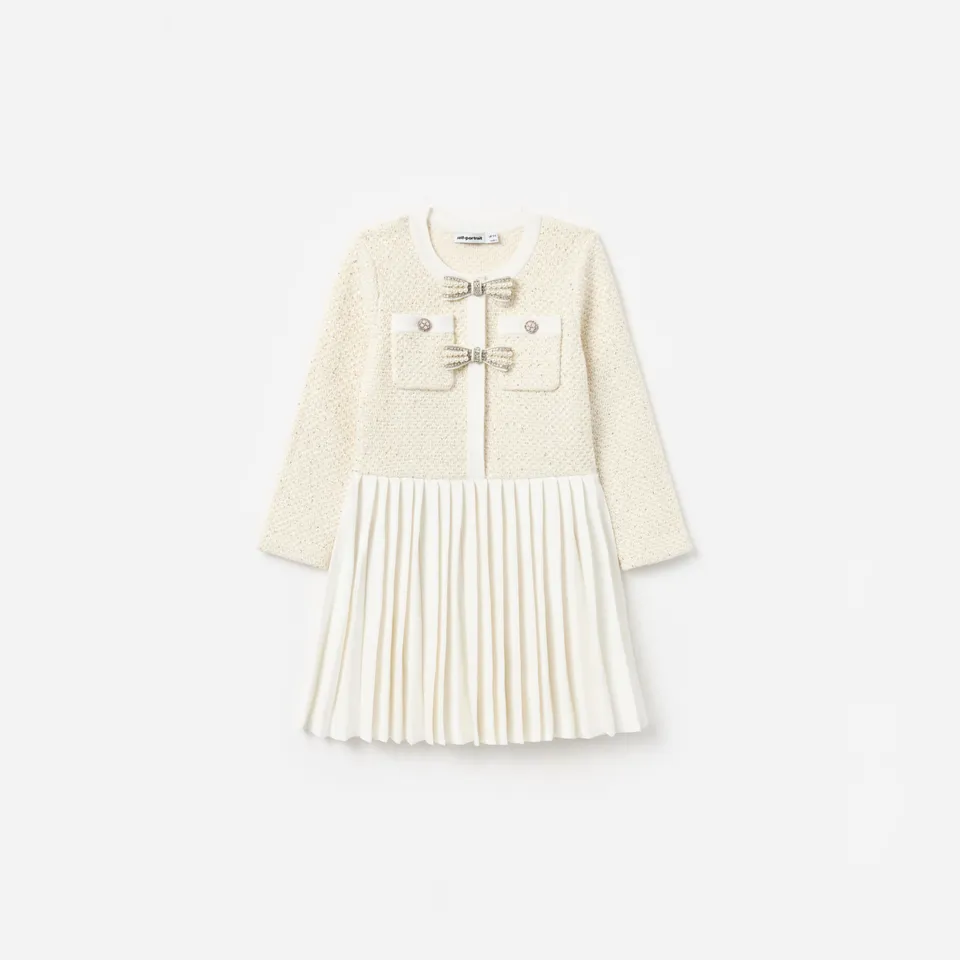 Self Portrait Kinder Strickkleid Creme Pailletten Schleife