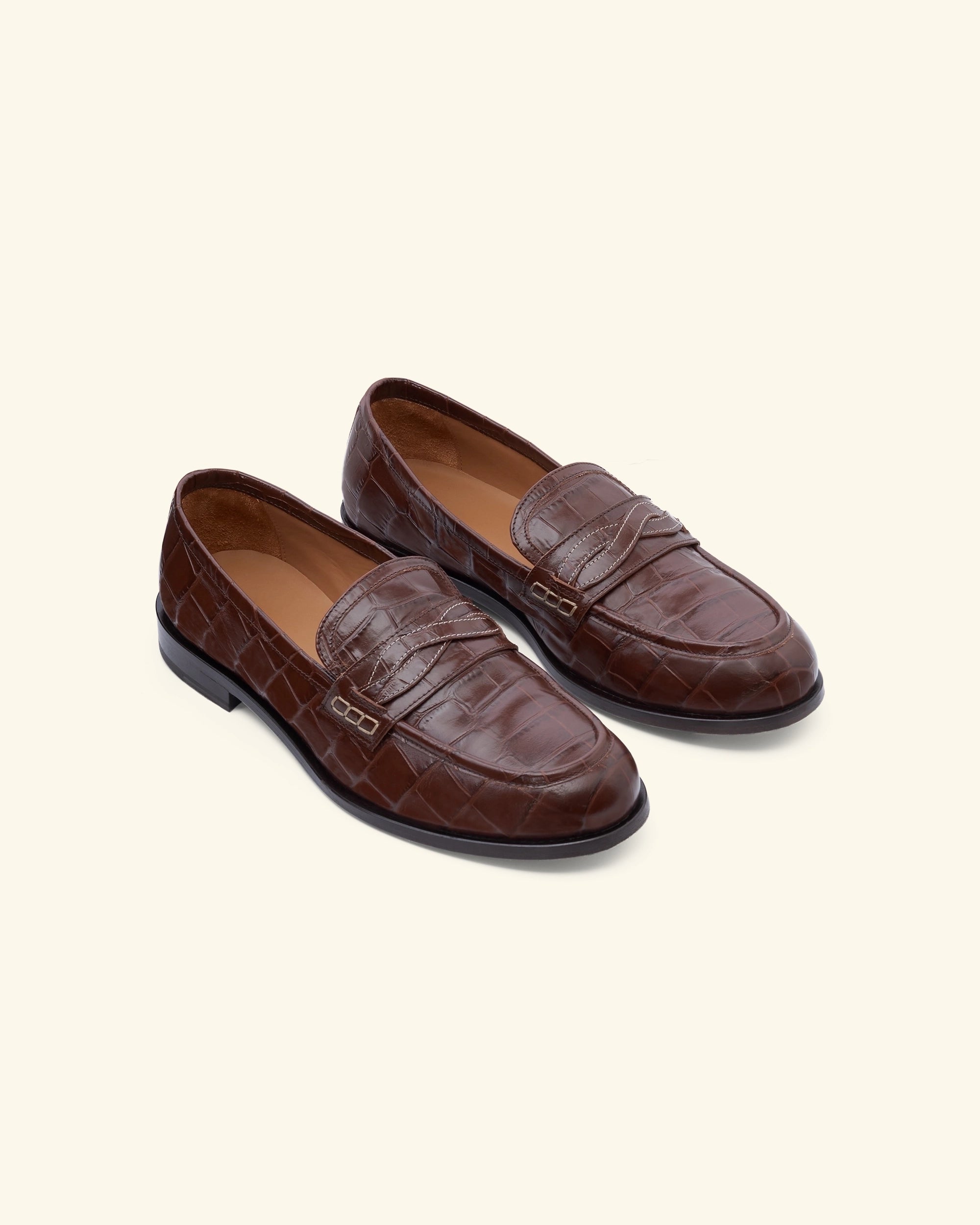 Drôle De Monsieur Mocassin Tresse Croco Loafer Dunkelbraun Leder