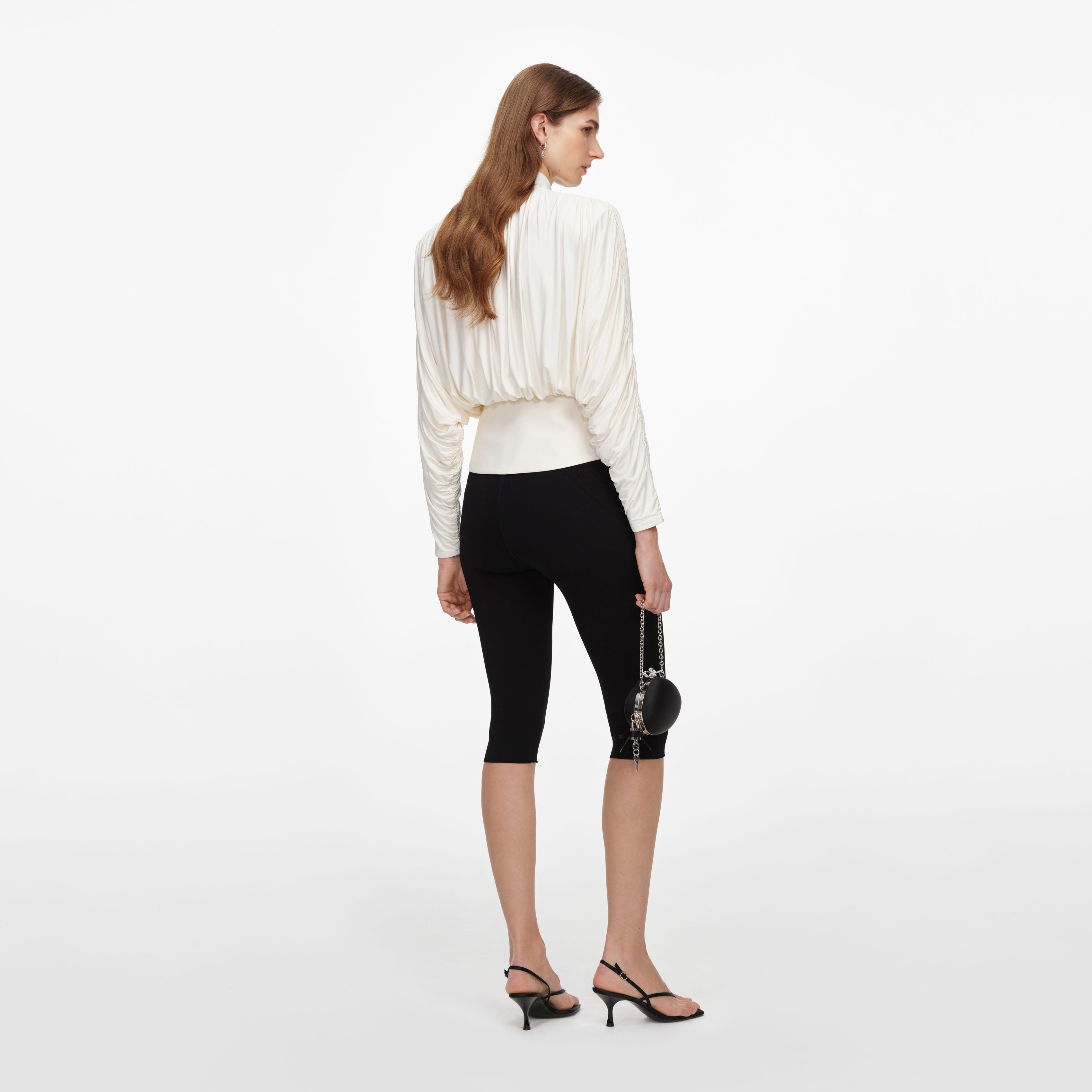 Self Portrait Cream Tie Neck Jersey Top Creme Viskose