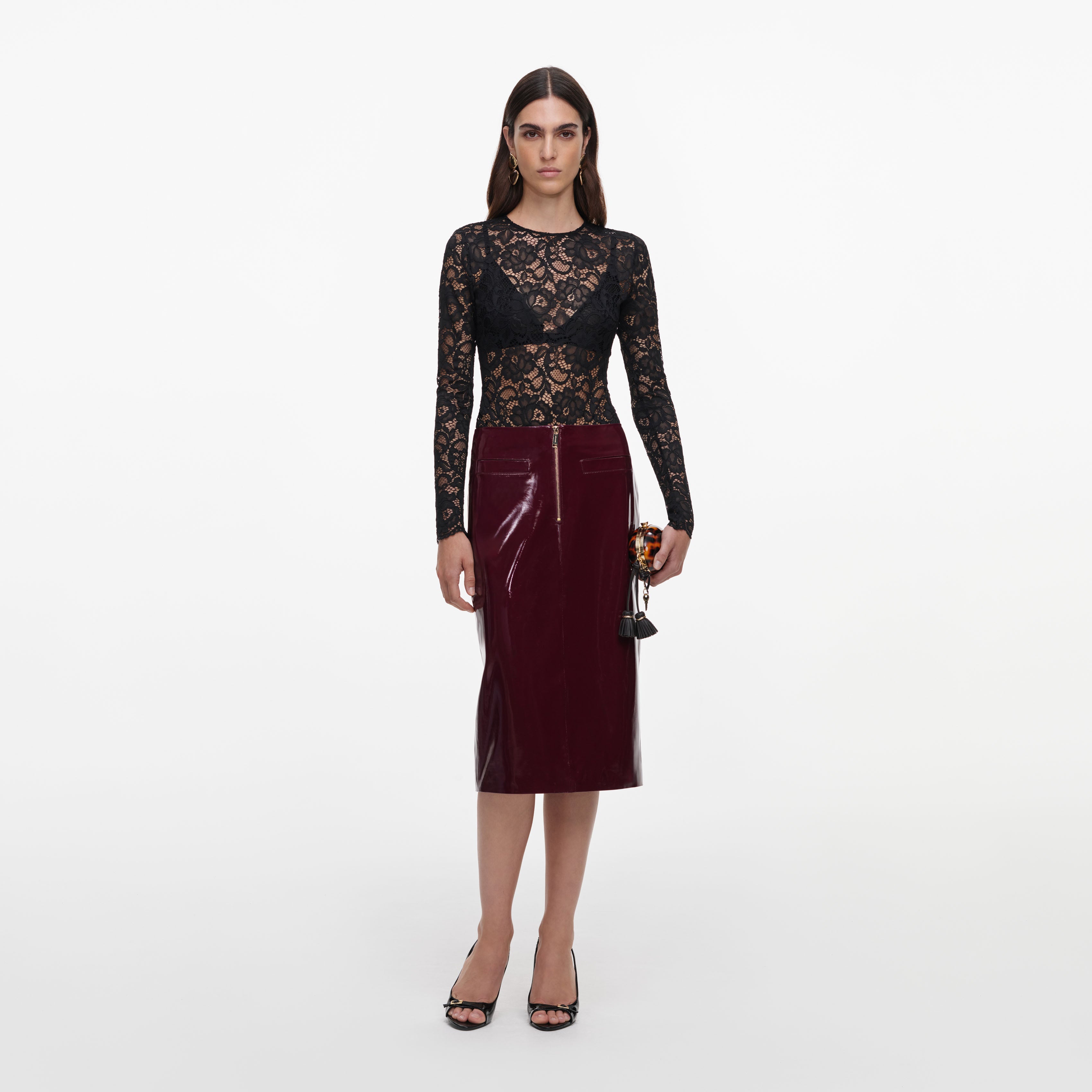Self-Portrait Bottoms Faux Leather Midi Rock Lila Kunstleder