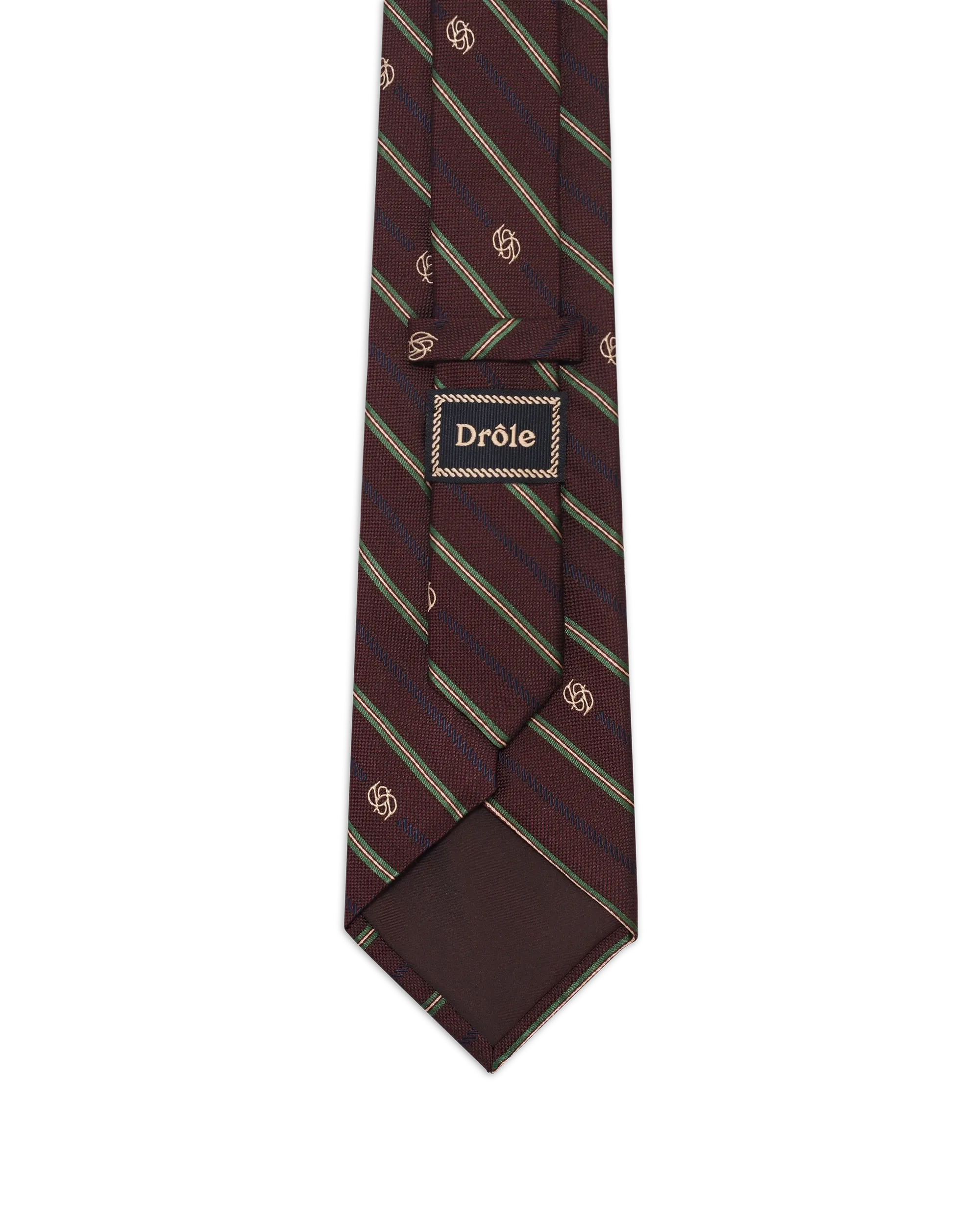 Drôle de Monsieur La Cravate Soie Rayure Monogramme Krawatte Weinrot