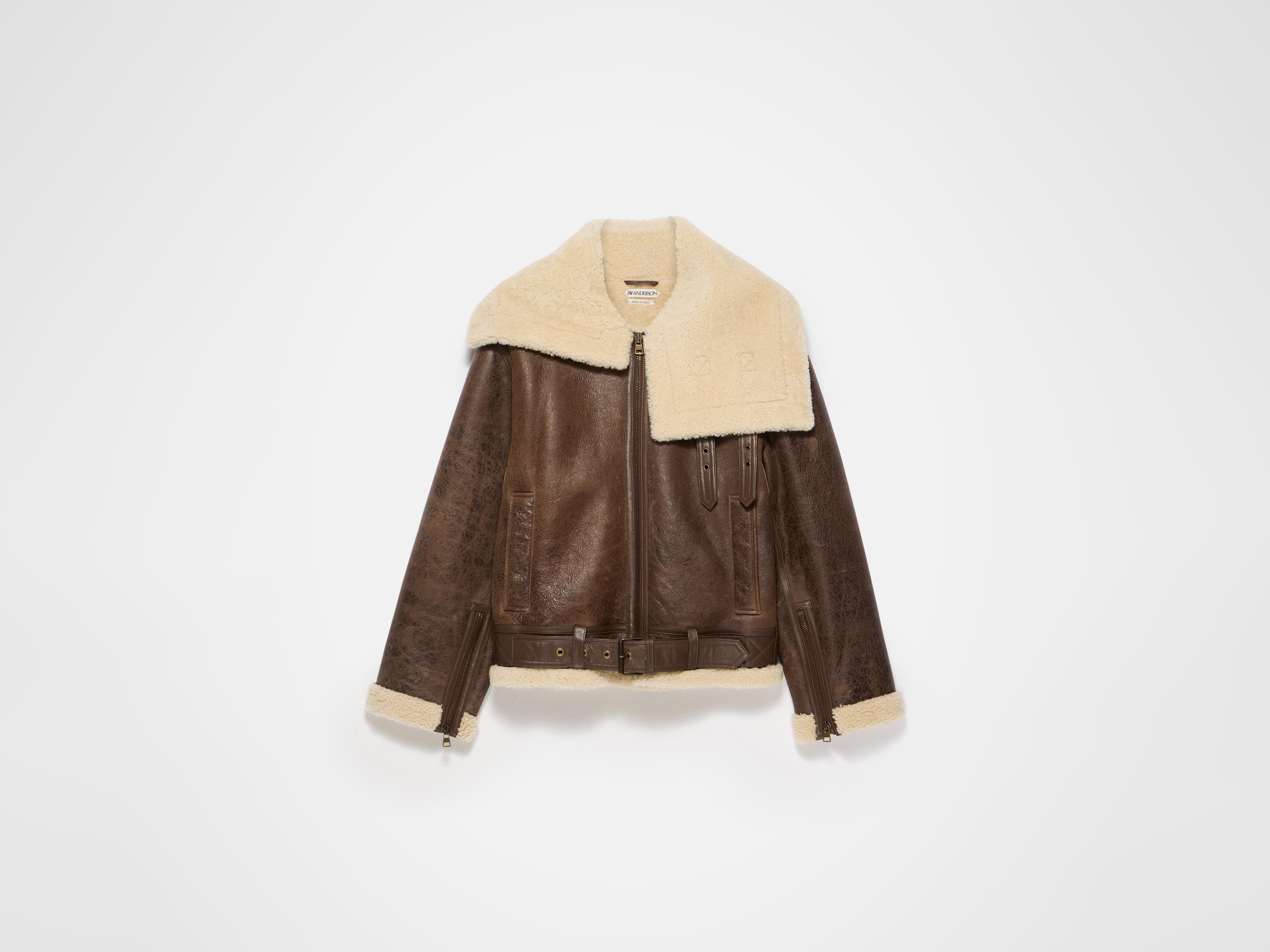 J.W.Anderson Shearling Lederjacke Damen Braun Lammfell