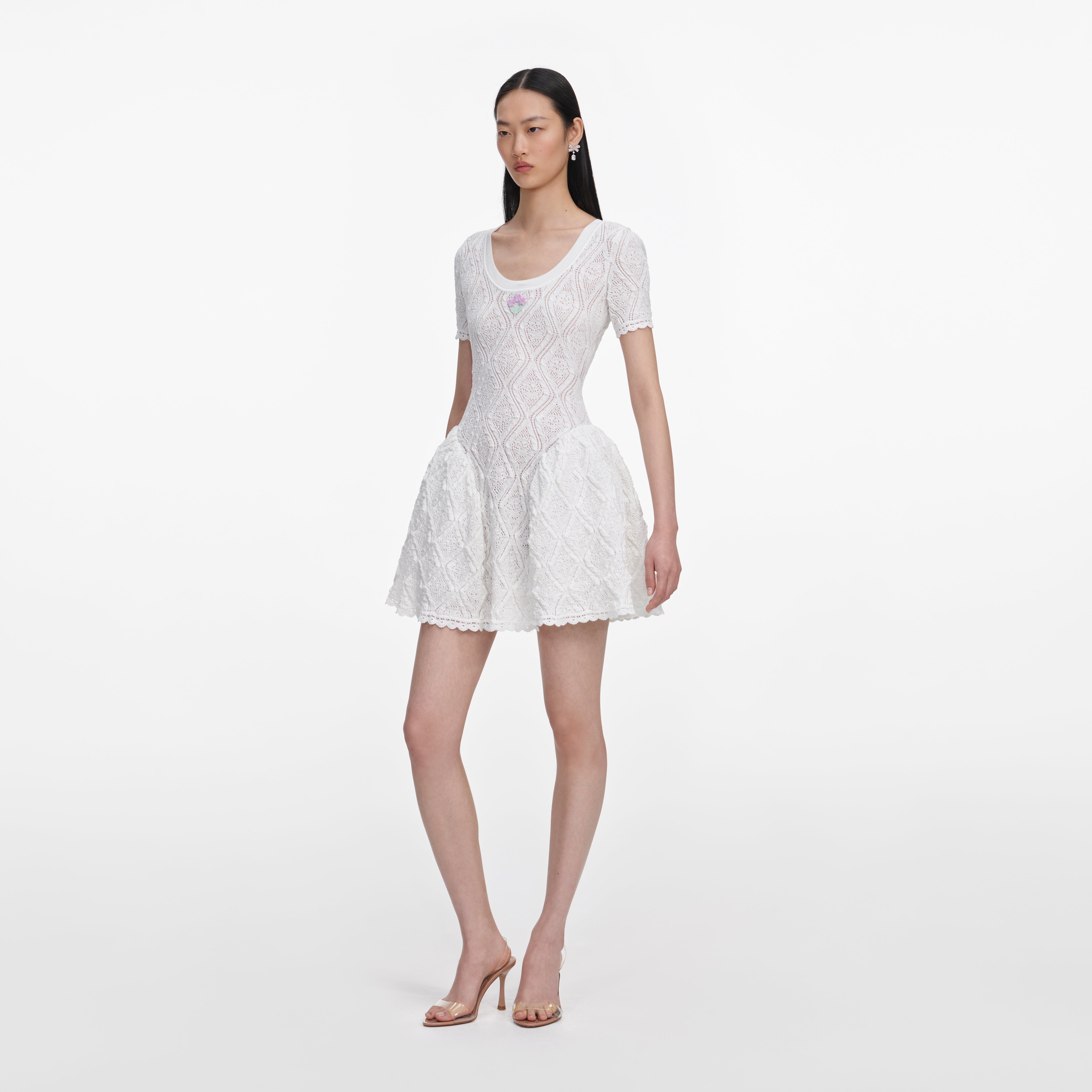Self Portrait Dresses Pointelle Strick-Minikleid Weiss Gr. S