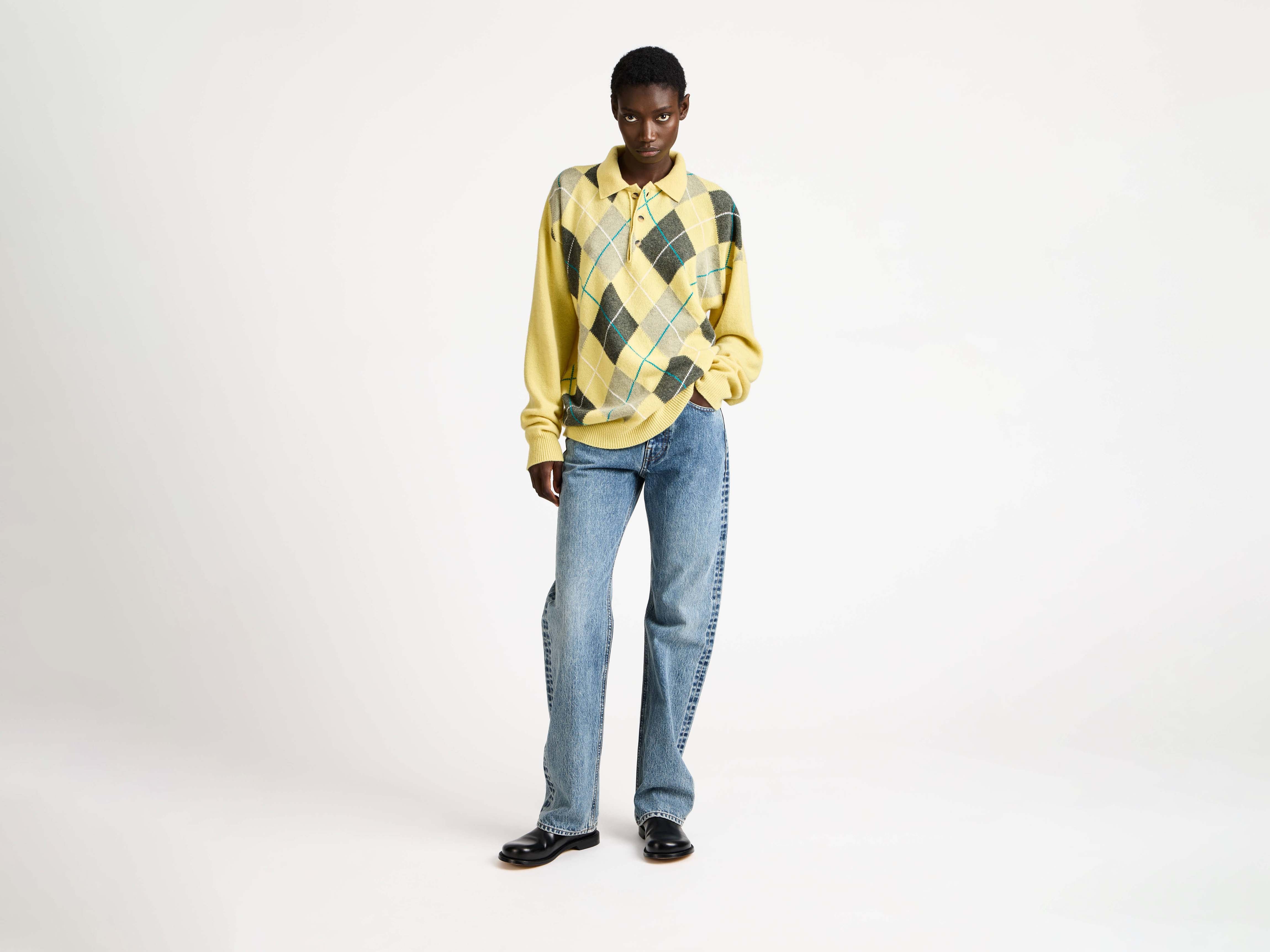 JW Anderson x Pringle Argyle Polo Top Damen Gelb Wolle