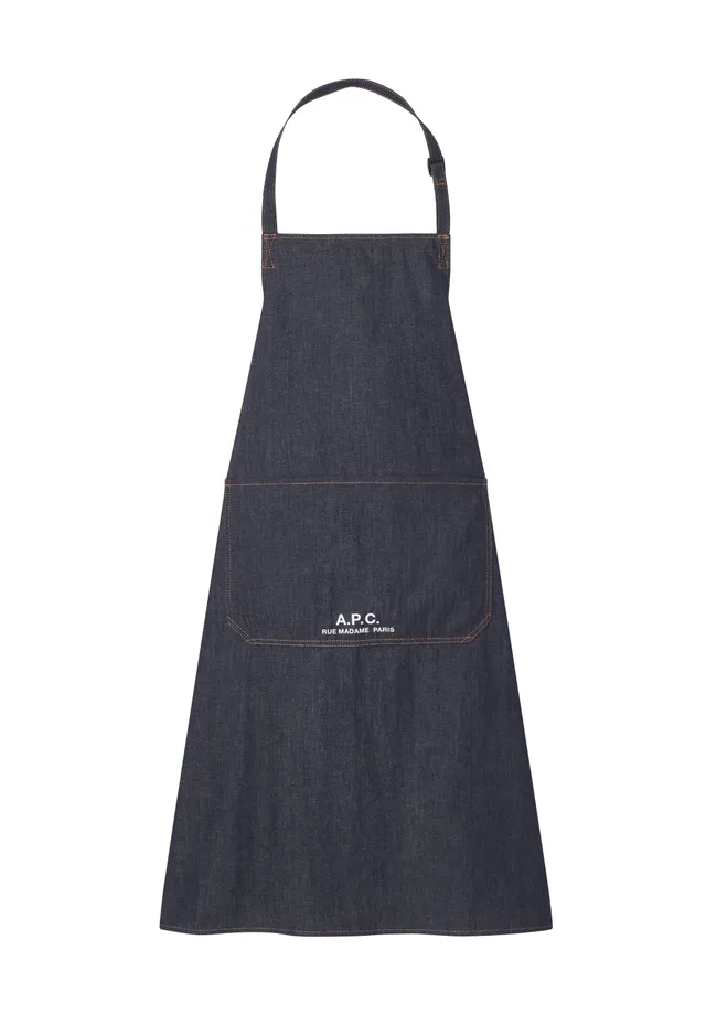 A.P.C. Schürze TU mit Tasche und Gold-Stickerei