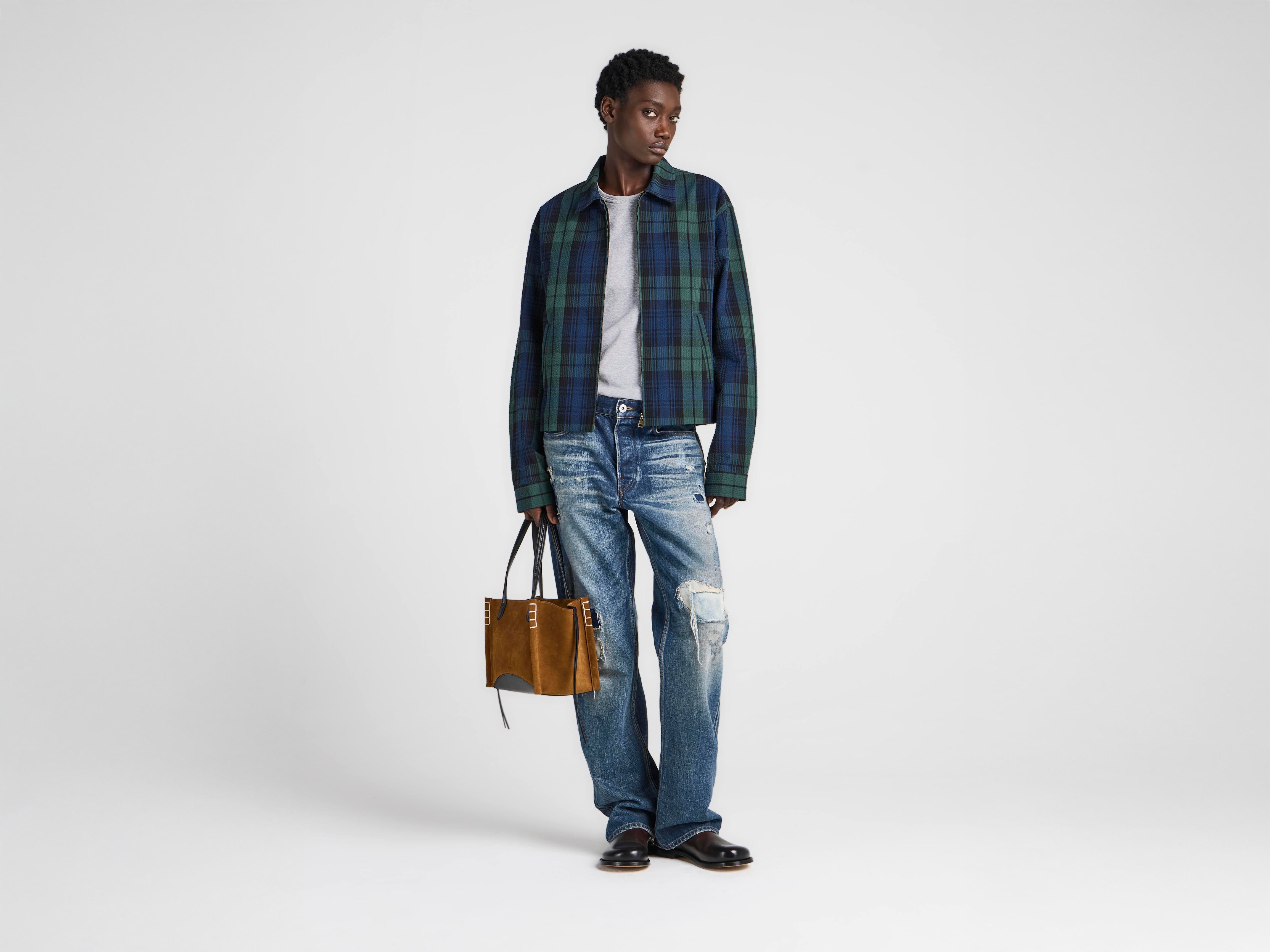 J.W. Anderson Front Zip Blouson Navy Green Seersucker