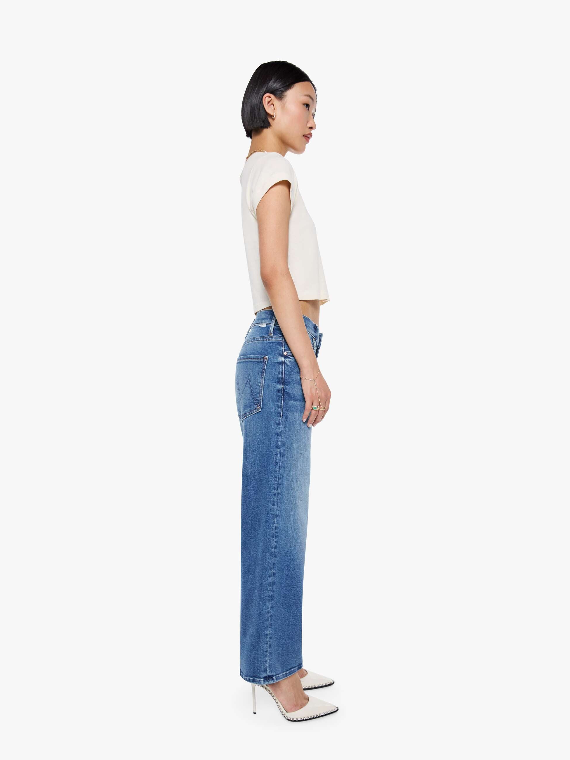 Mother Lil Mid Rise Tunnel Vision Flood Jeans Blau Petite