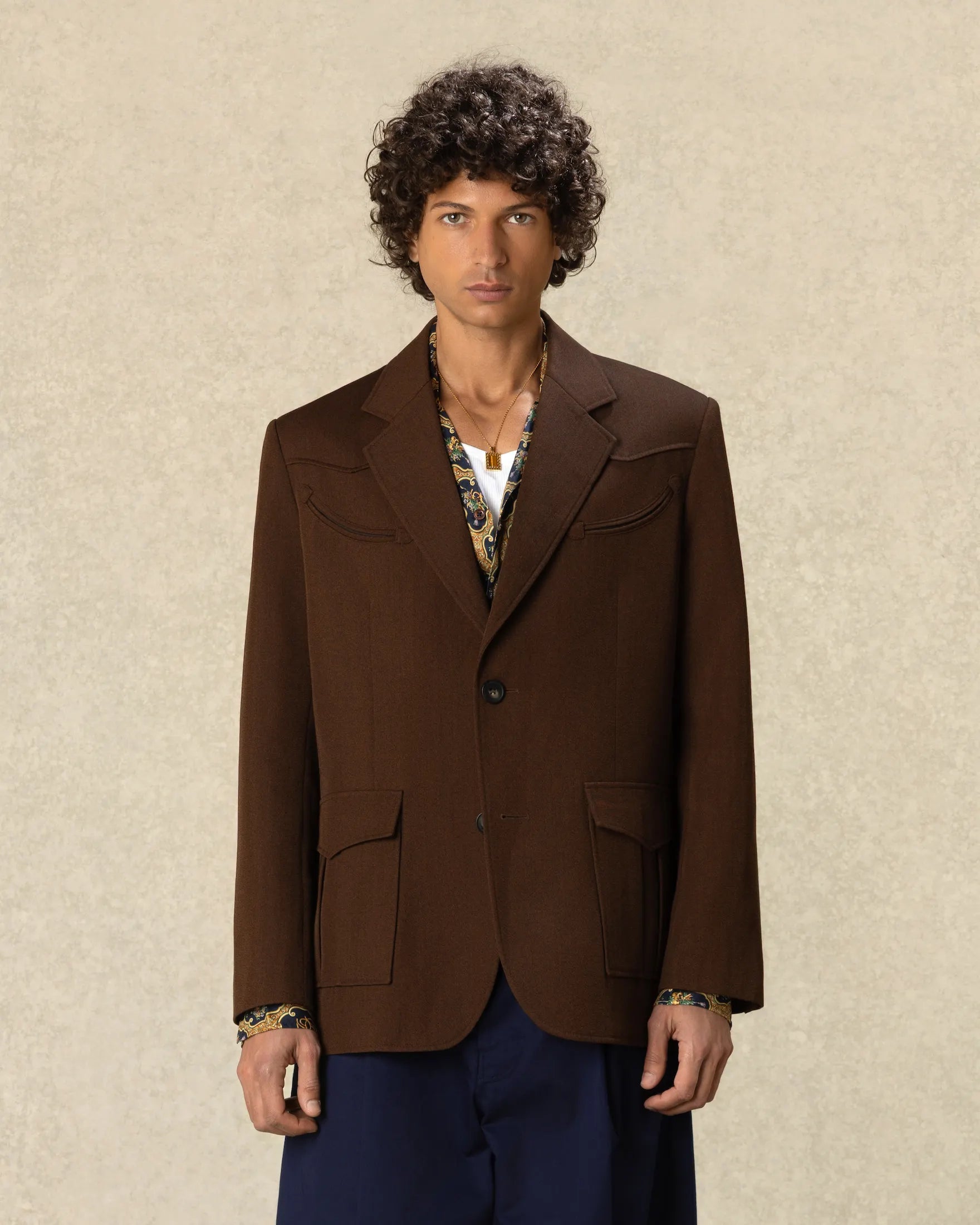 Drôle de Monsieur Western Single Breasted Sakko Wolle Braun