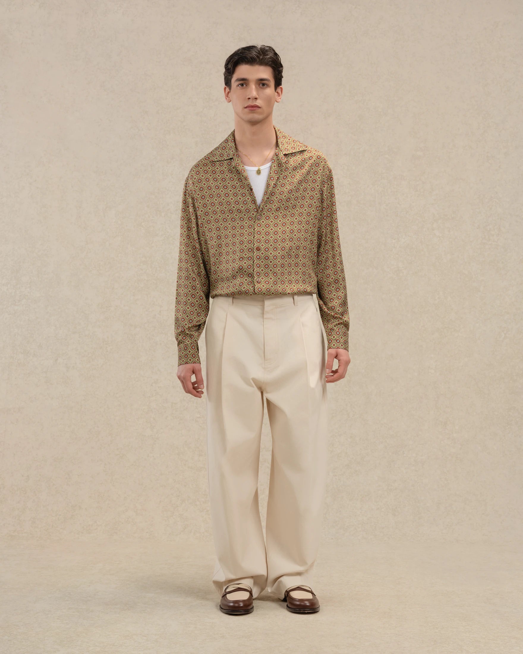Drôle De Monsieur Geometric Hemd Khaki Viskose Langarm