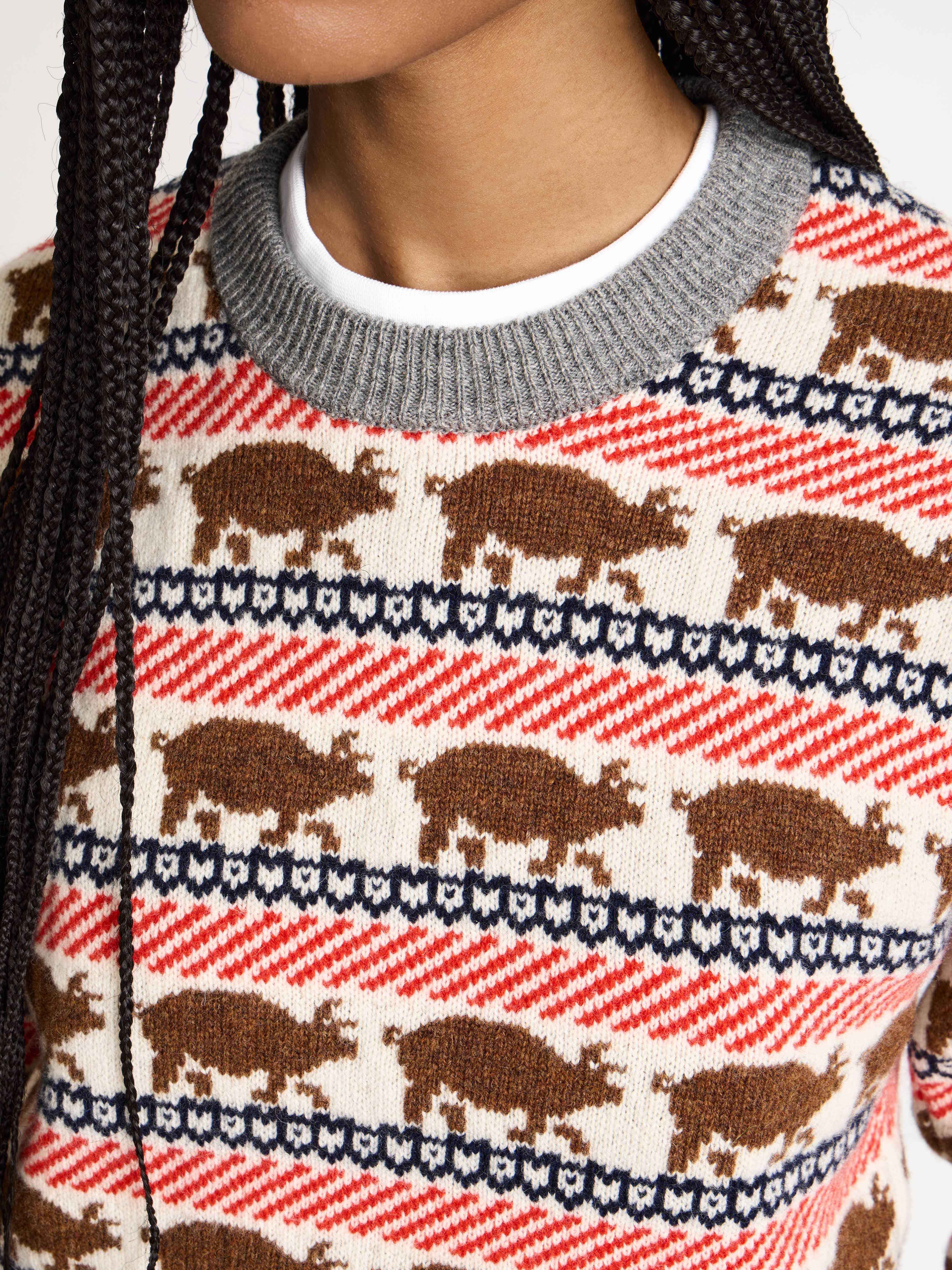 J.W.Anderson Fairisle Pig Jumper Strickpullover Rot Damen