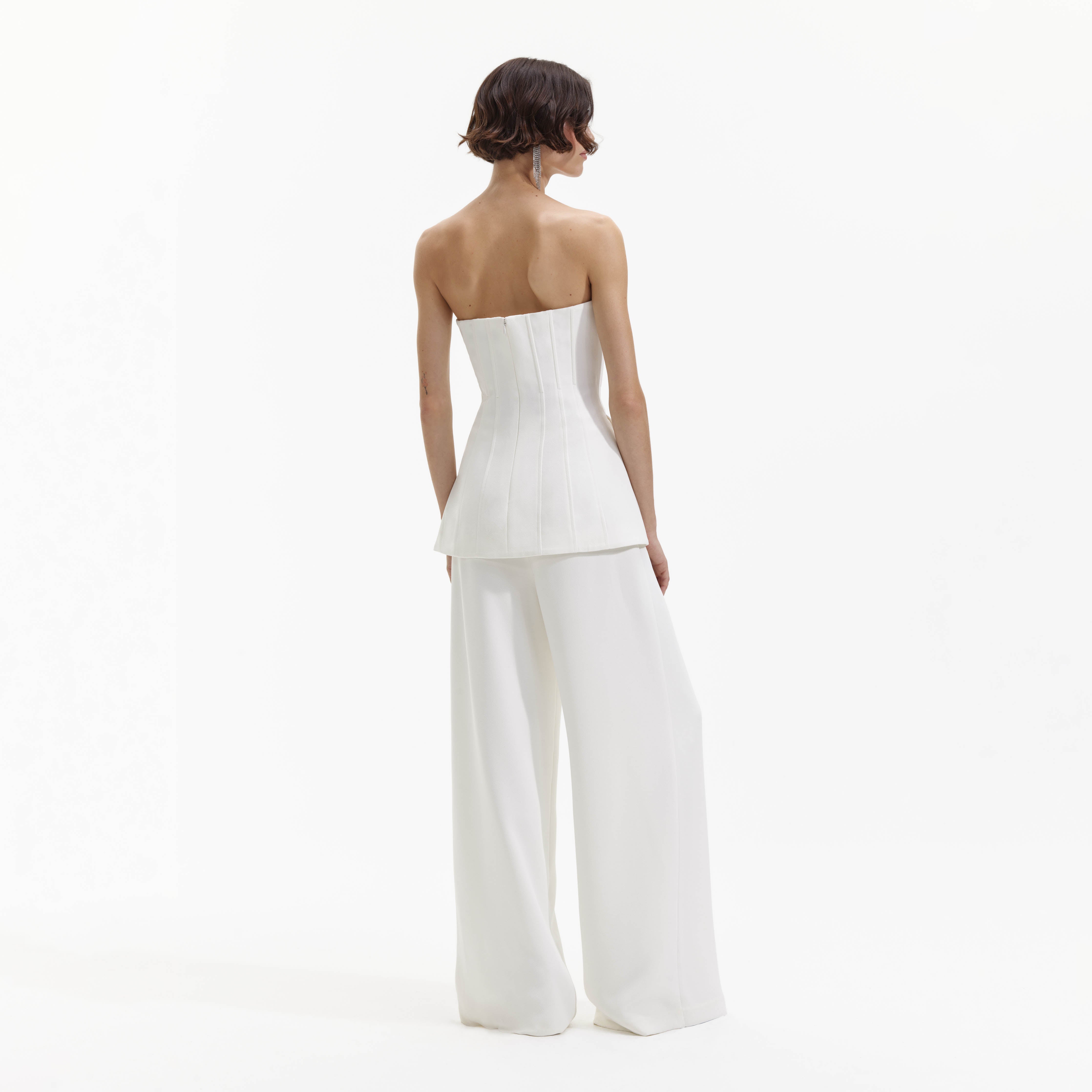Self-Portrait White Bandeau Crepe Jumpsuit weiß