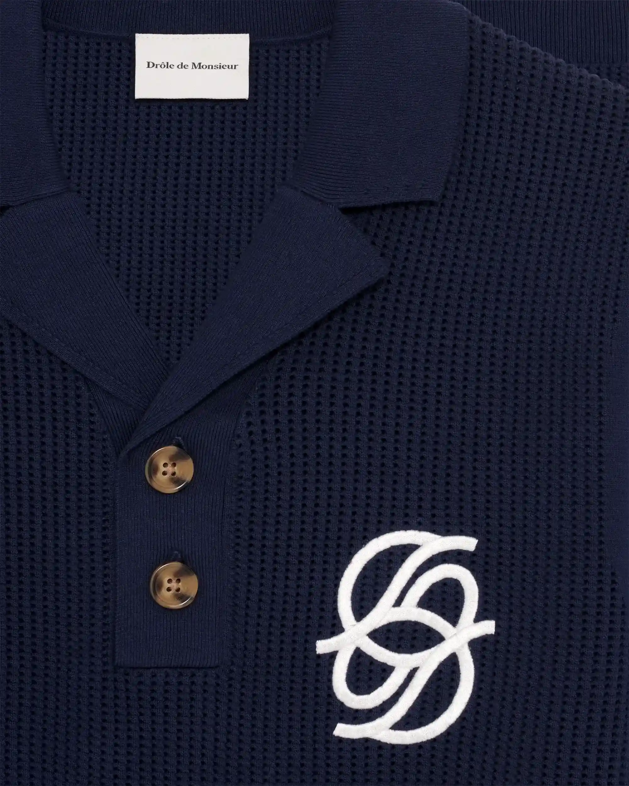 Drôle De Monsieur Polo Maille Monogramme Kurzarm Navy Baumwolle