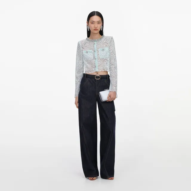 Self Portrait Mint Lace Crystal Jacke Spitze Mint mit Strass