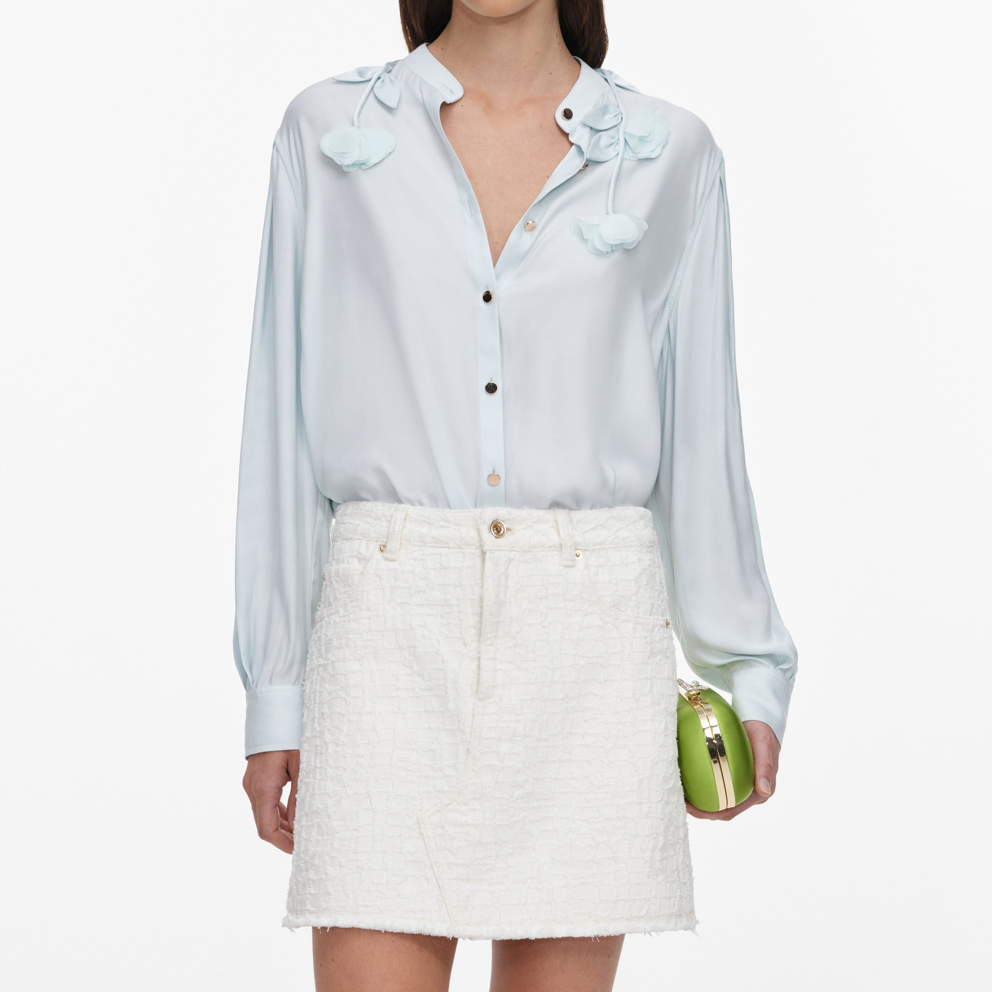Self Portrait Cream Denim Mini Rock Creme A-Linie