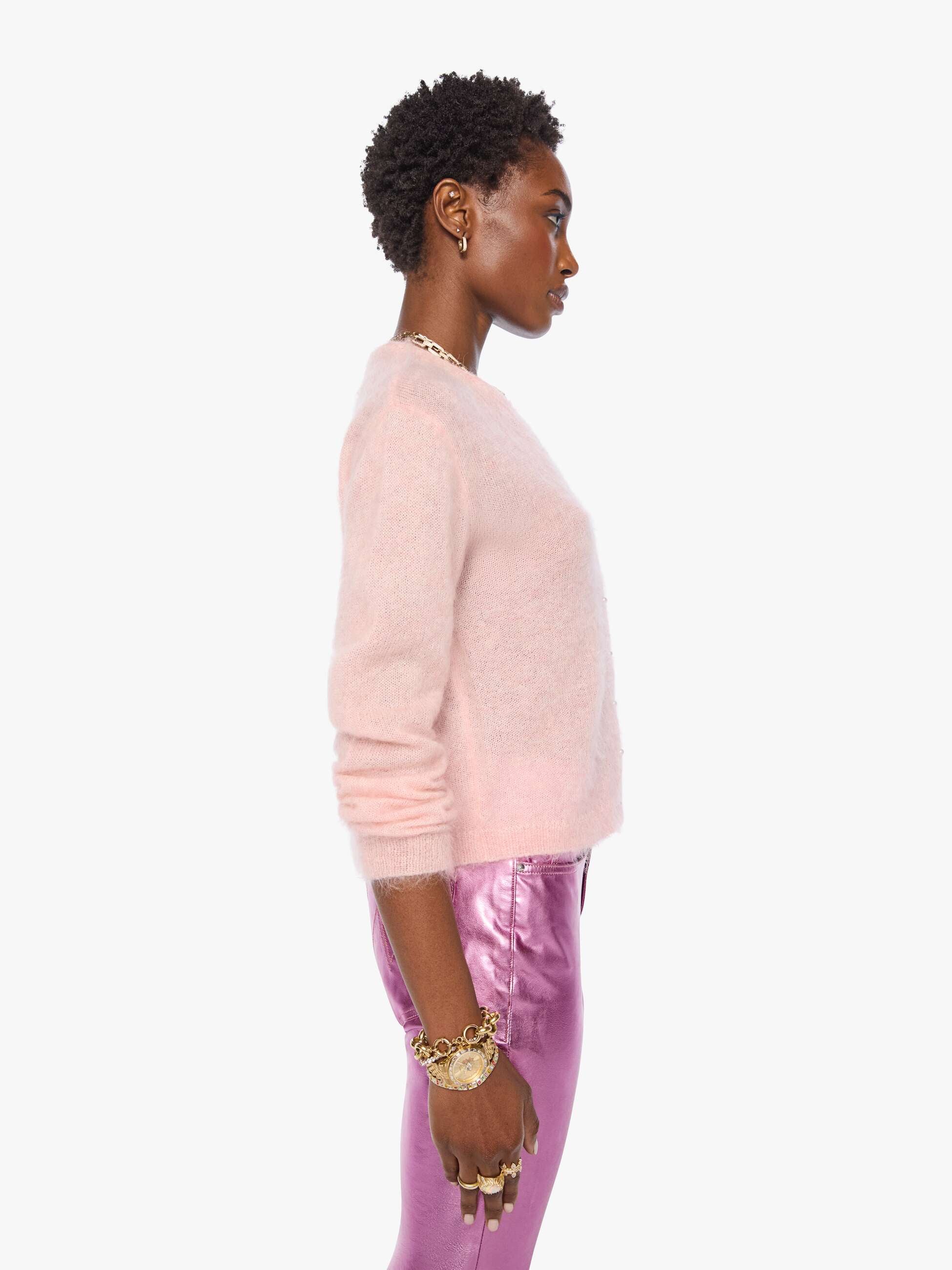 Mother The Cropped Cardigan Strickjacke Powder Rosa cropped