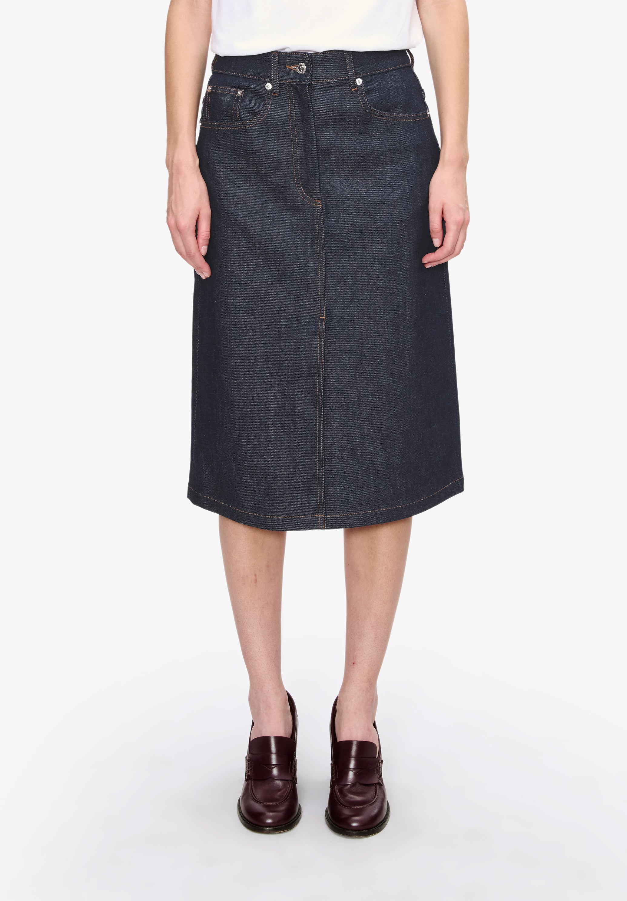 A.P.C. Rock Lizzie Denimrock blau, japanischer Denim, mittelalteilig mittellang