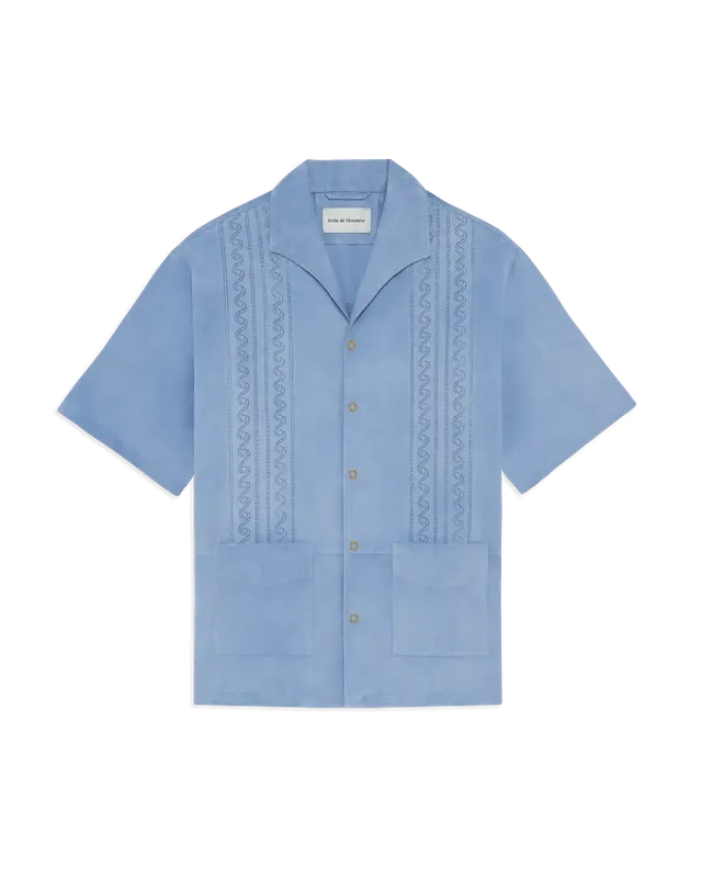 Drôle De Monsieur Chemise Suède Perforée Lederhemd Hellblau