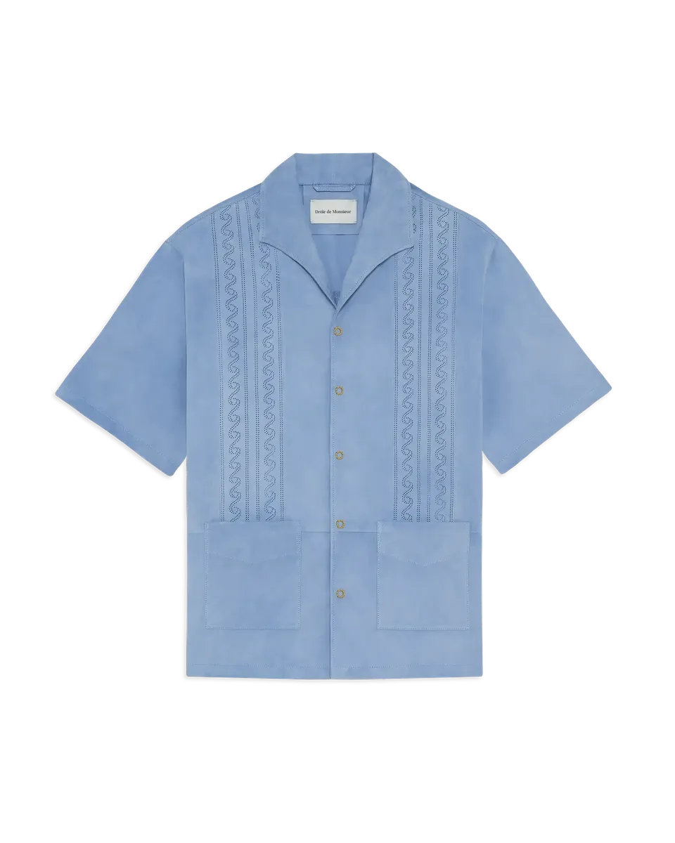 Drôle De Monsieur Chemise Suède Perforée Lederhemd Hellblau