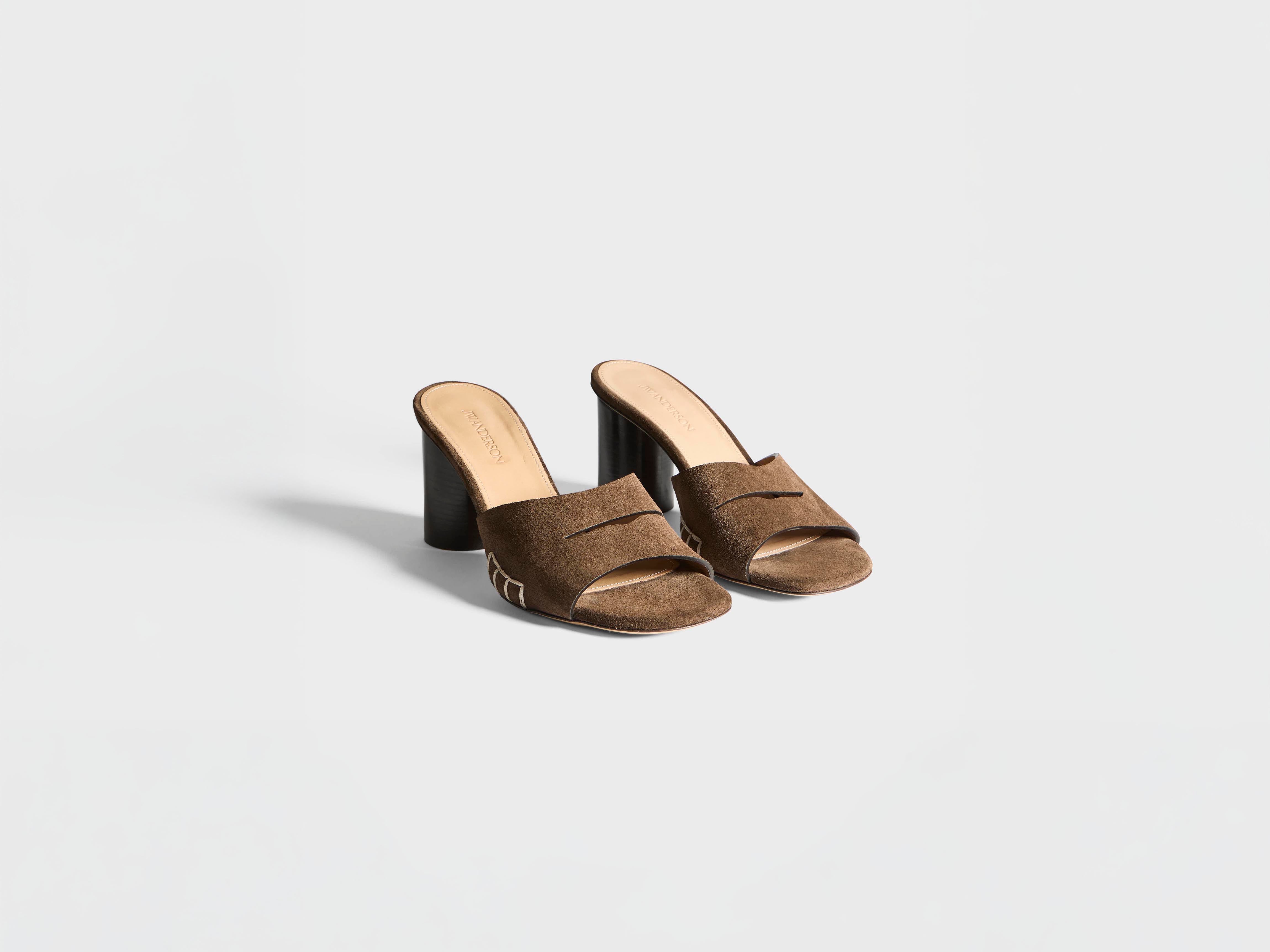 J.W.Anderson Loafer Mule Heeled Sandal Braun Wildleder