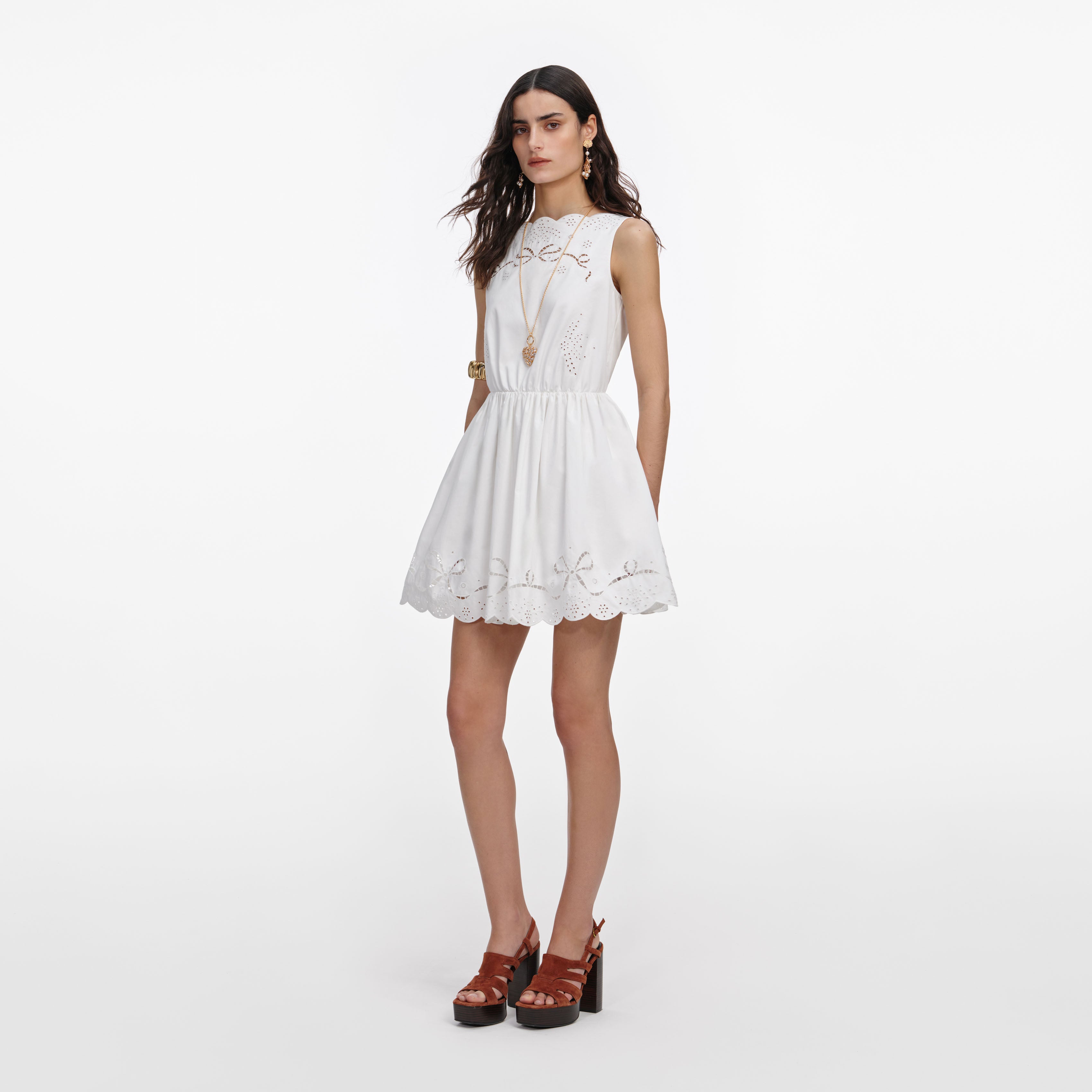 Self Portrait Dresses White Cotton Mini Kleid weiß bestickt