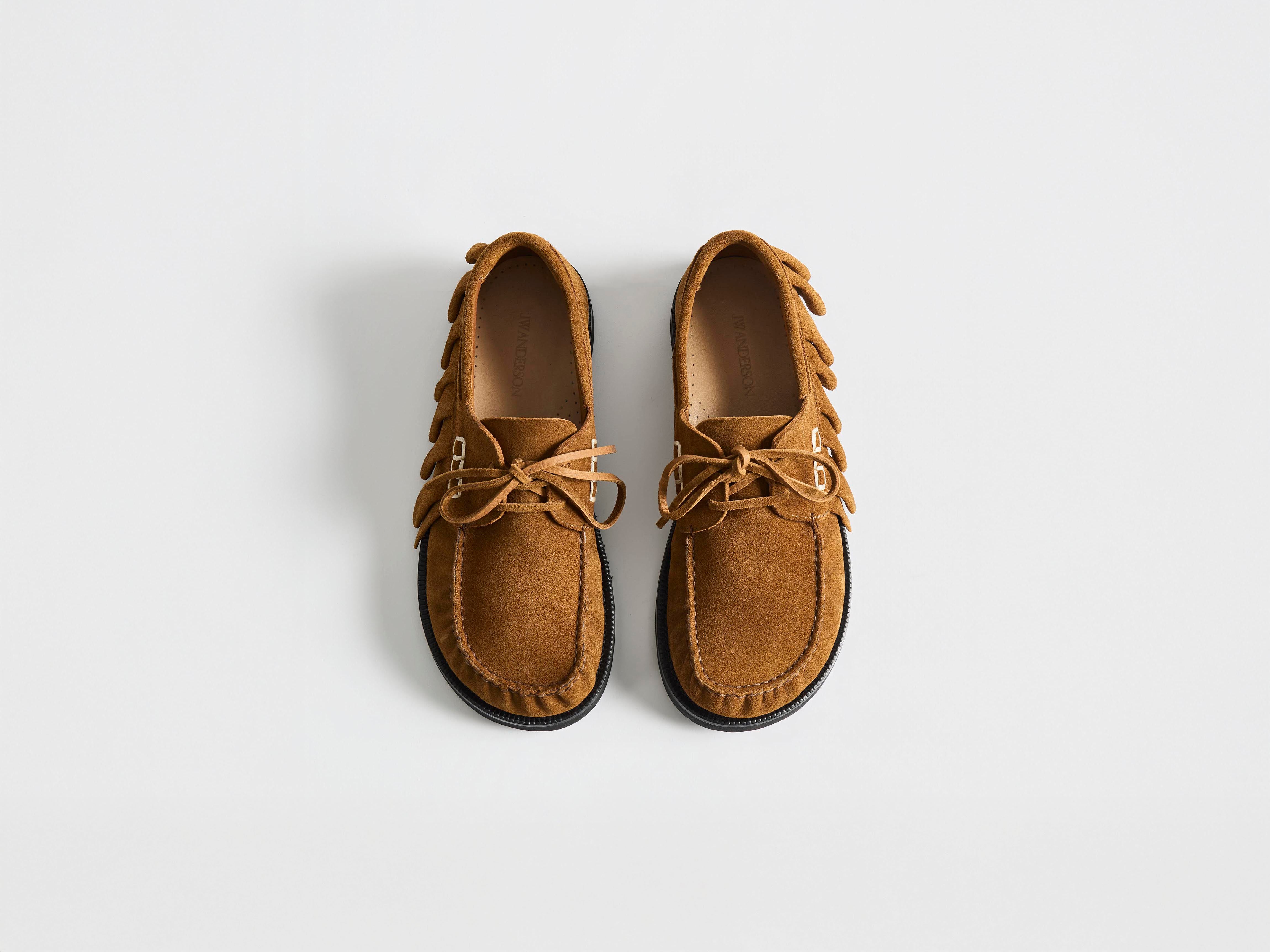 J.W.Anderson Ruffle Boat Shoes Loafers Caramel Wildleder