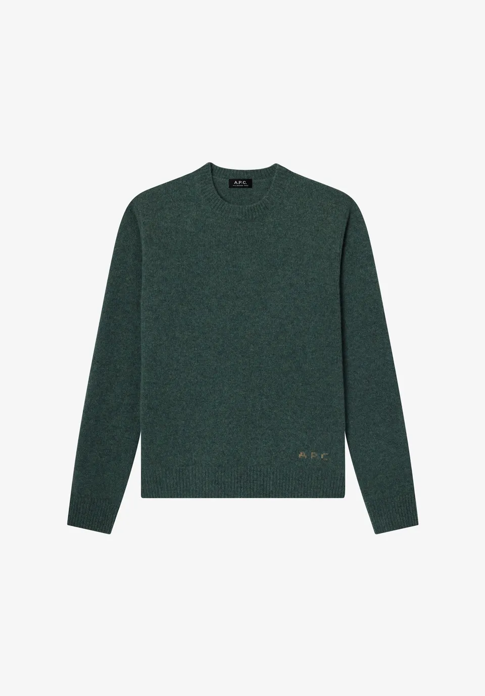 A.P.C. Wollpullover meliert grün Rundhals Wolle