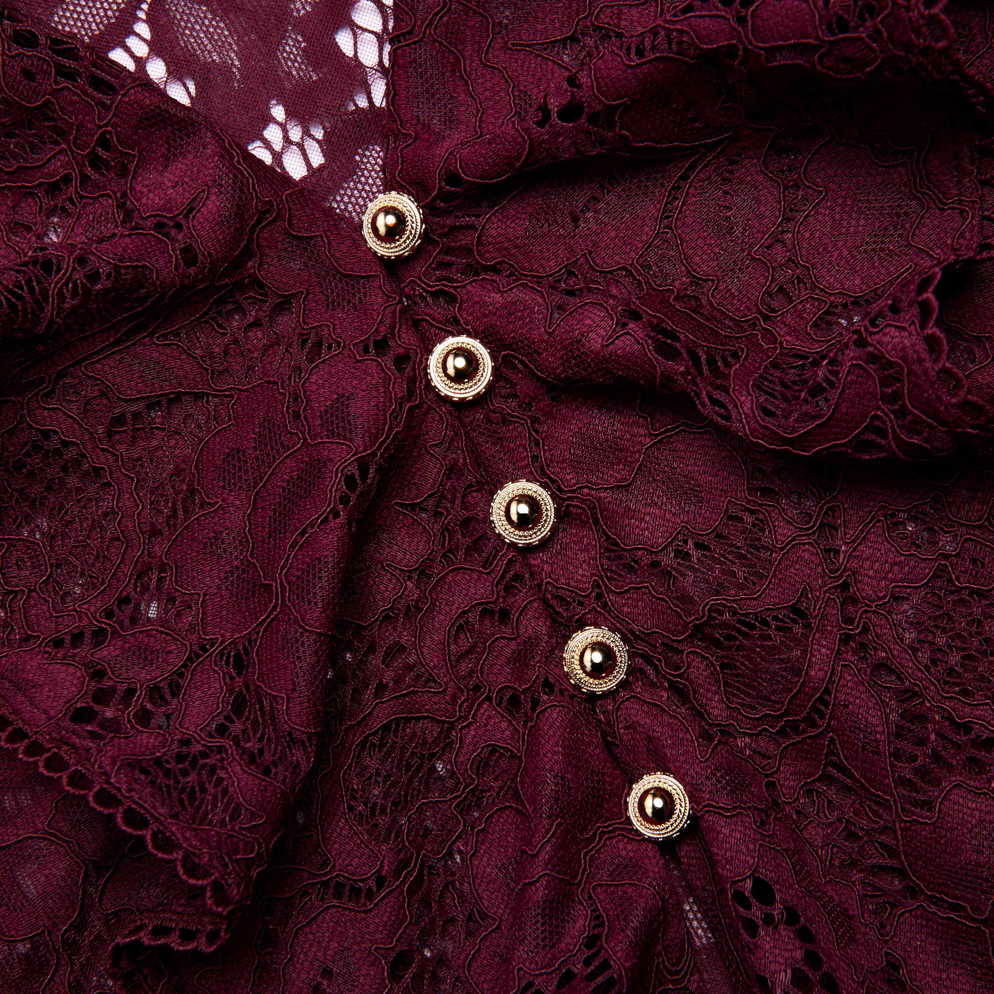 Self-Portrait Tops Plum Lace Ruffle Top bordeaux Spitze