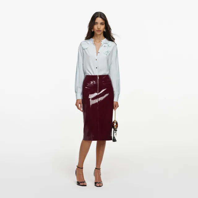Self Portrait Light Blue Viscose Bluse Hellblau Satin