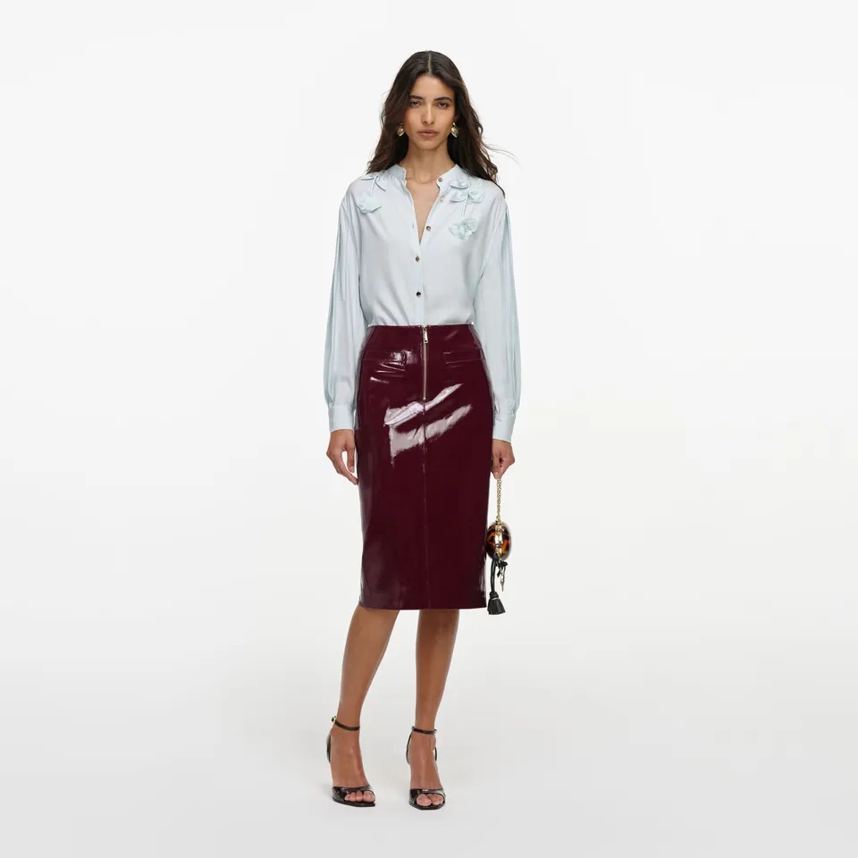 Self Portrait Light Blue Viscose Bluse Hellblau Satin