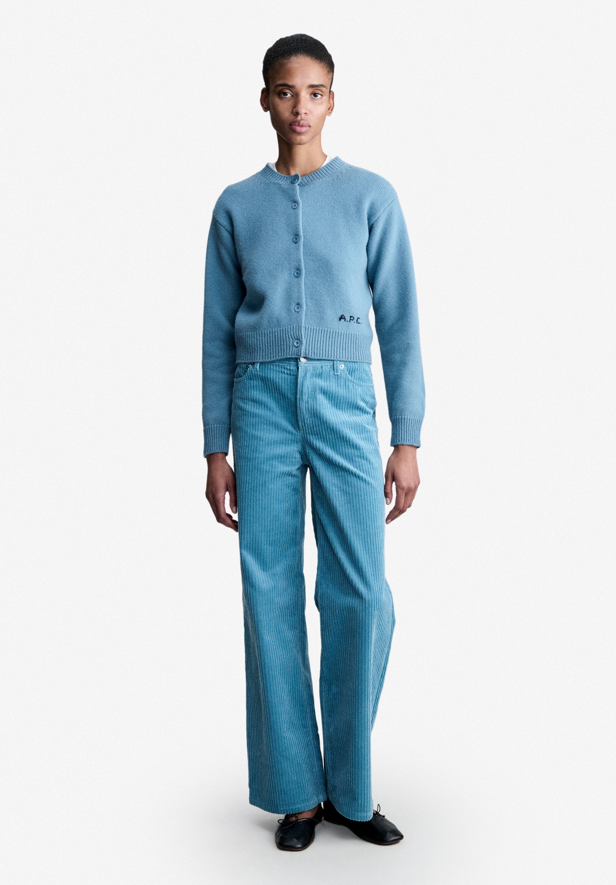 A.P.C. Wollcardigan kurz graublau V-Ausschnitt S-XL