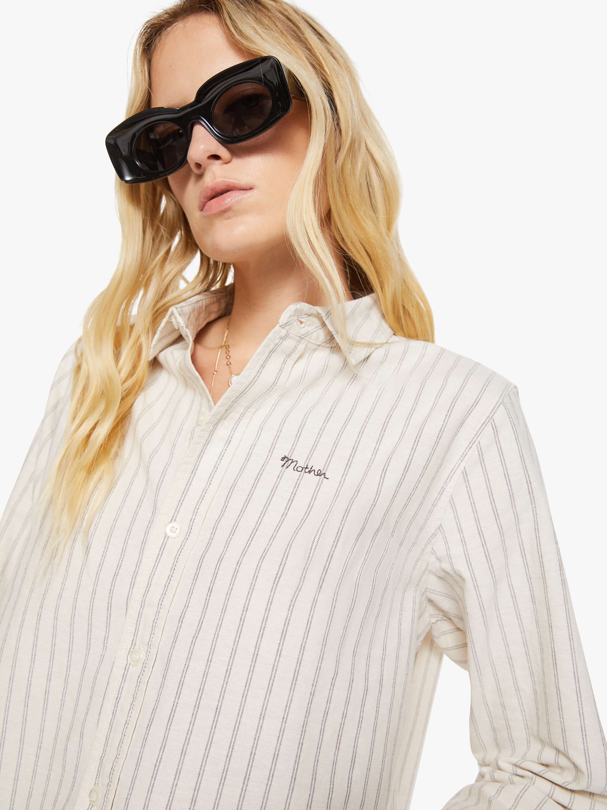 Mother Cropped Bestie Hemd Cream Black Stripe creme schwarz