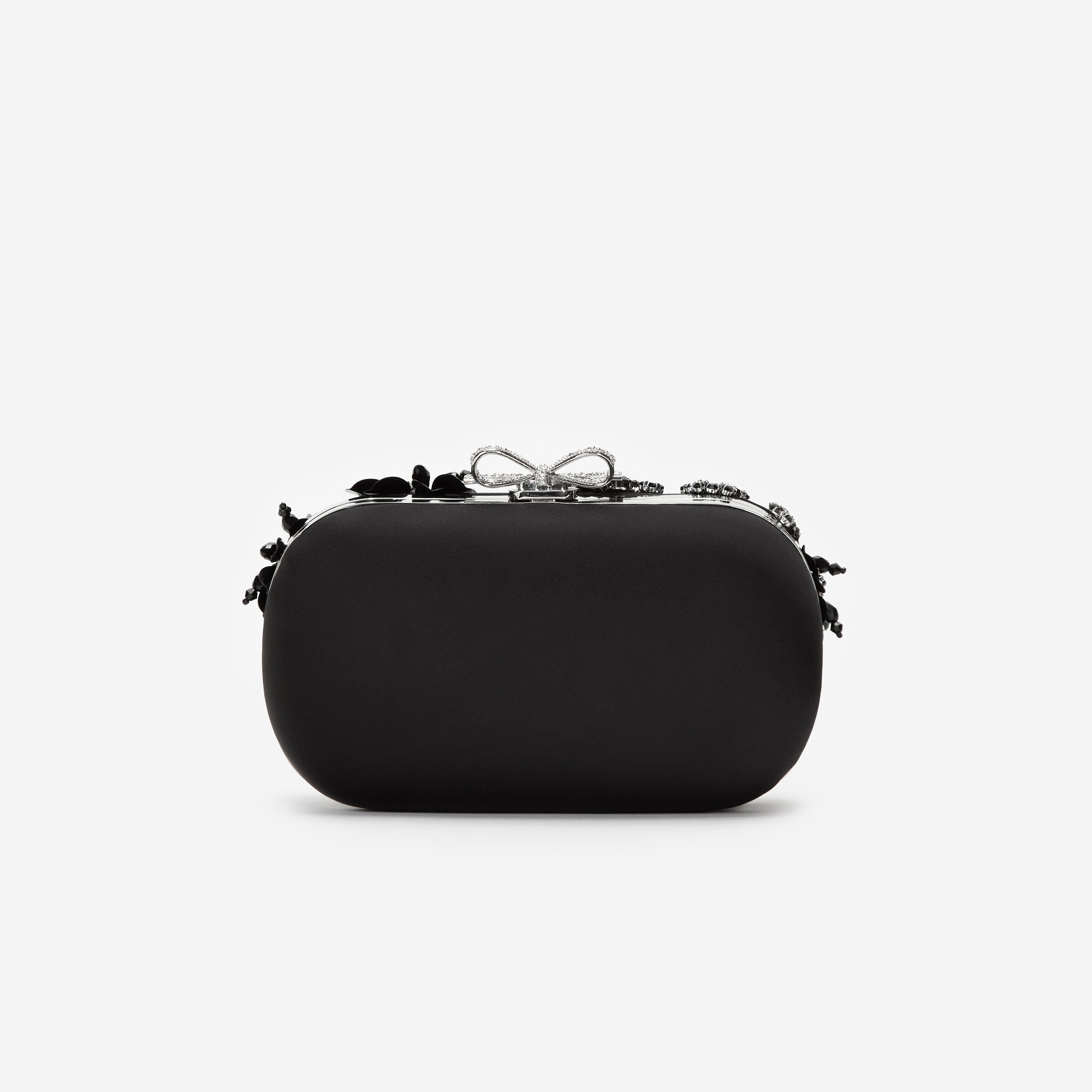 Self Portrait Black Satin Floral Crystal Clutch Tasche Schwarz