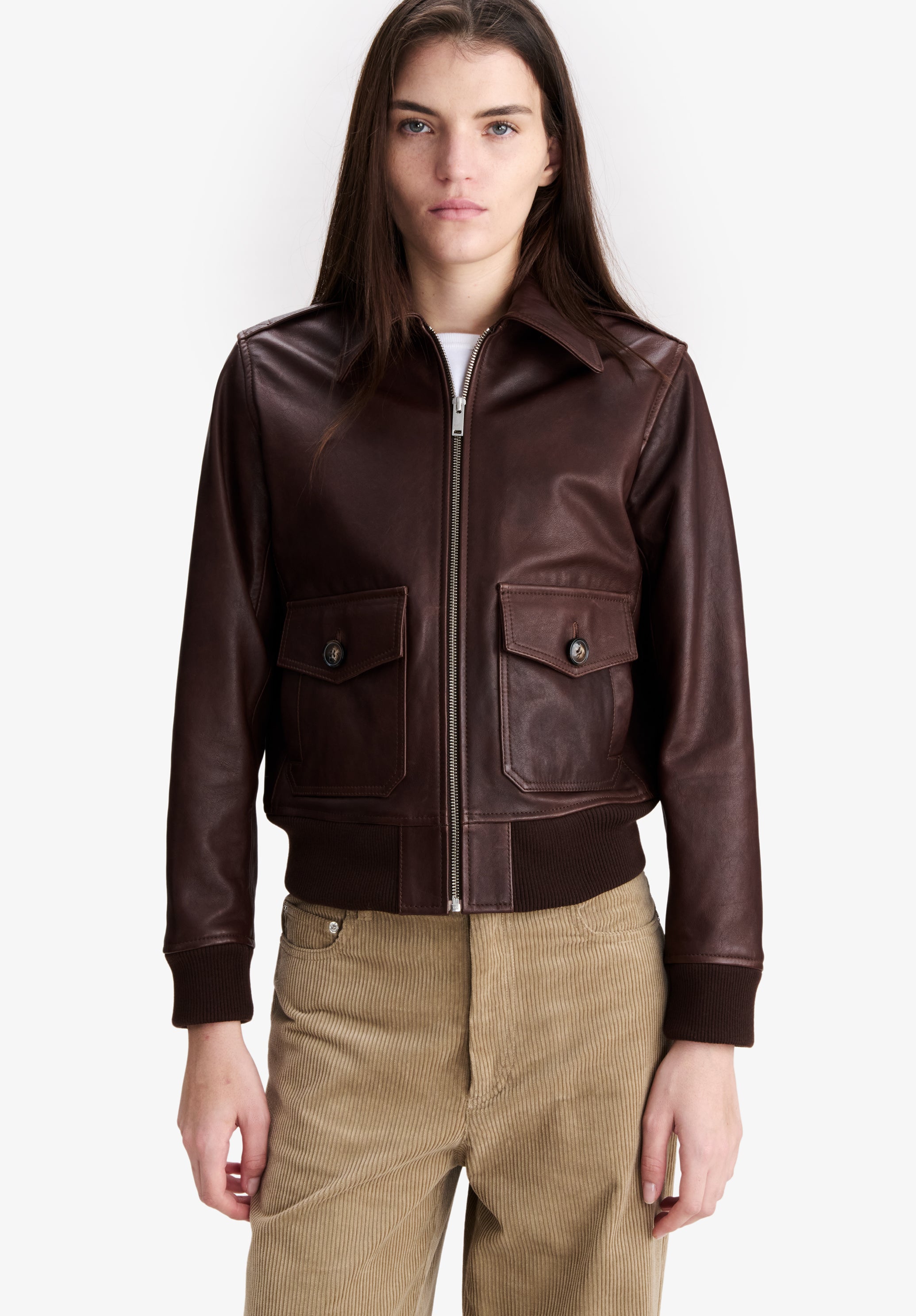 A.P.C. Lederjacke Kurz Braun Reissverschluss