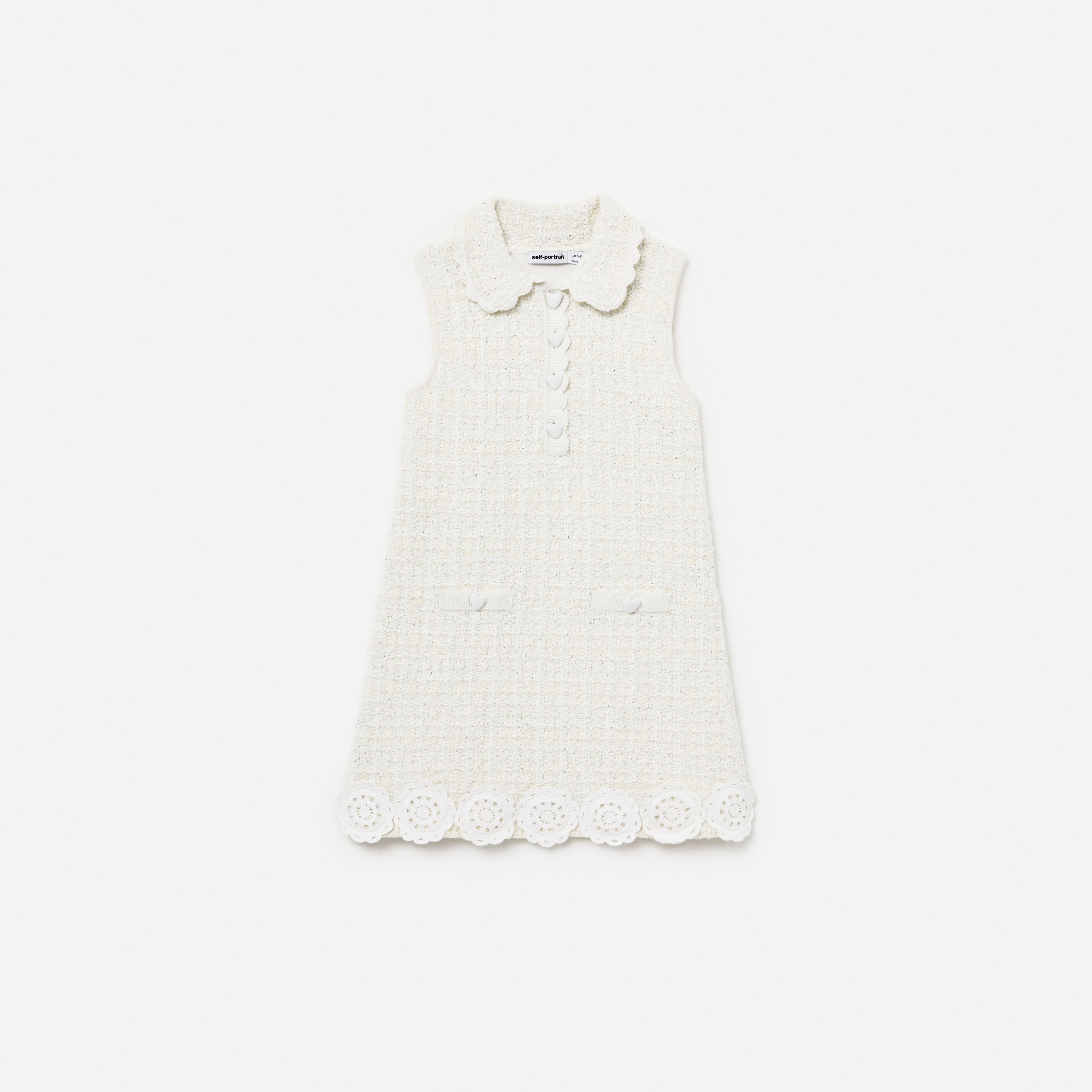 Self Portrait Cream Knit Flower Trim Kinderkleid Creme