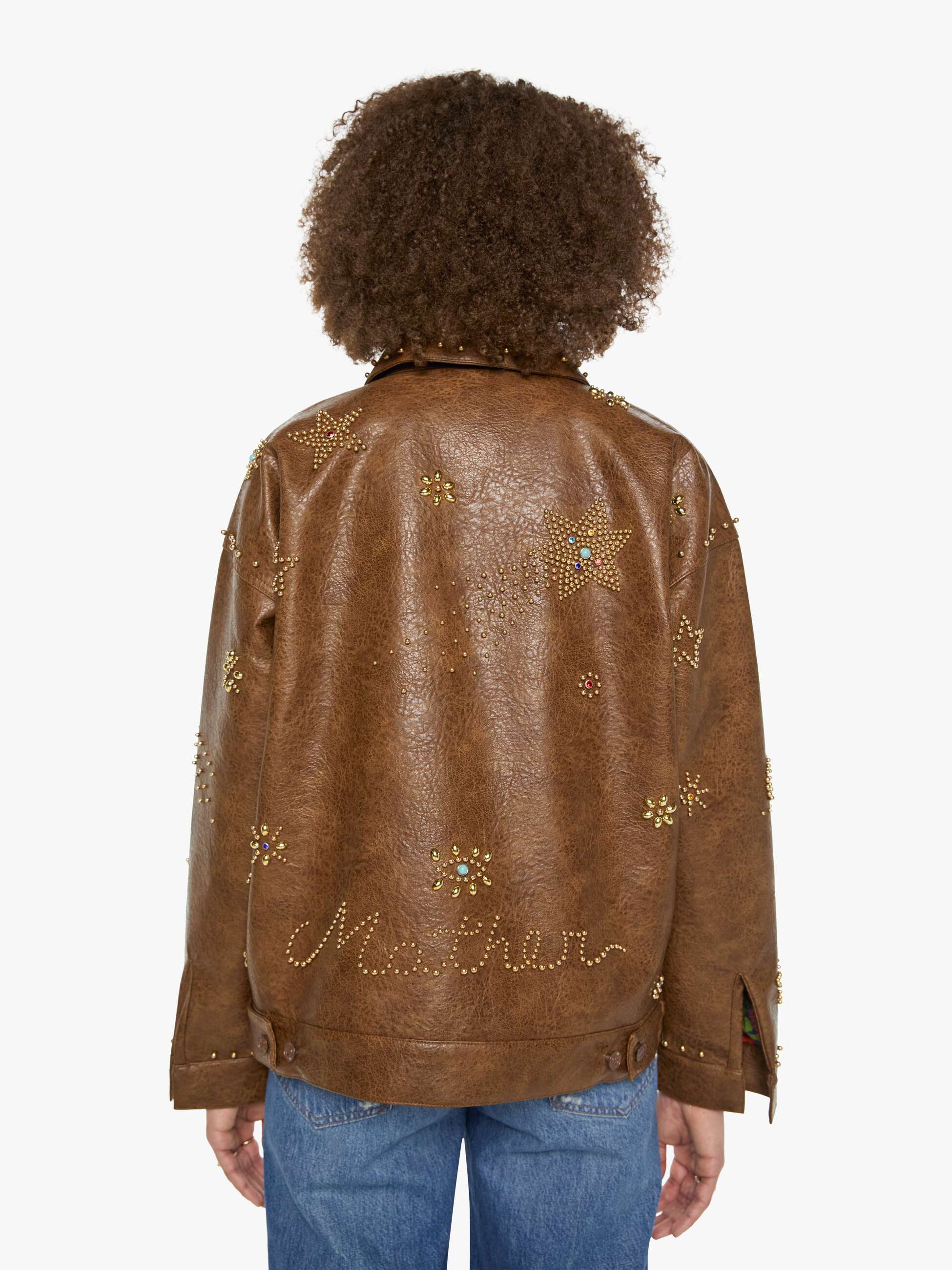 Mother Denim The Zip It Jacke Brown and Cream Kunstleder Boxy