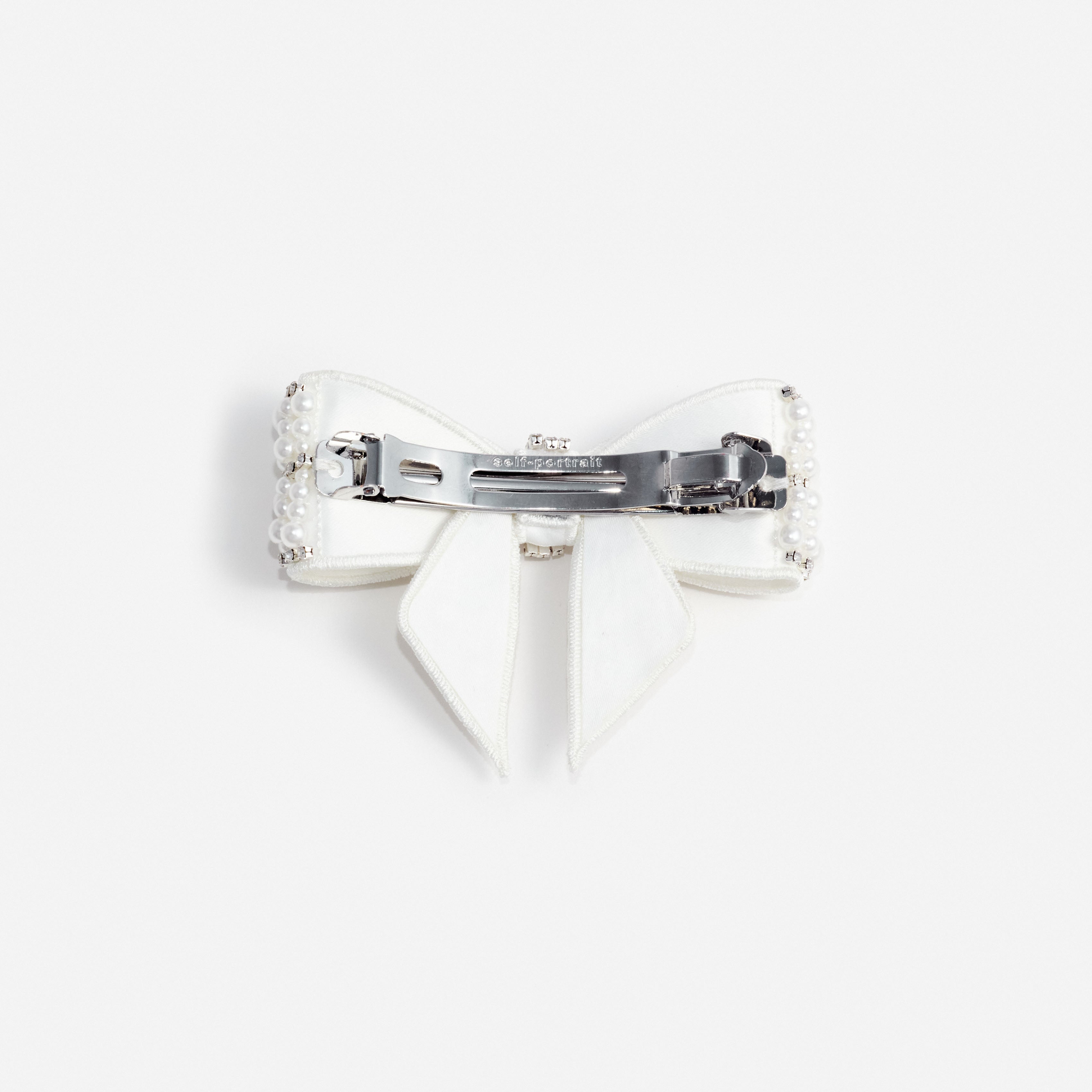 Self Portrait Pearl Crystal Bow Haarclip Creme