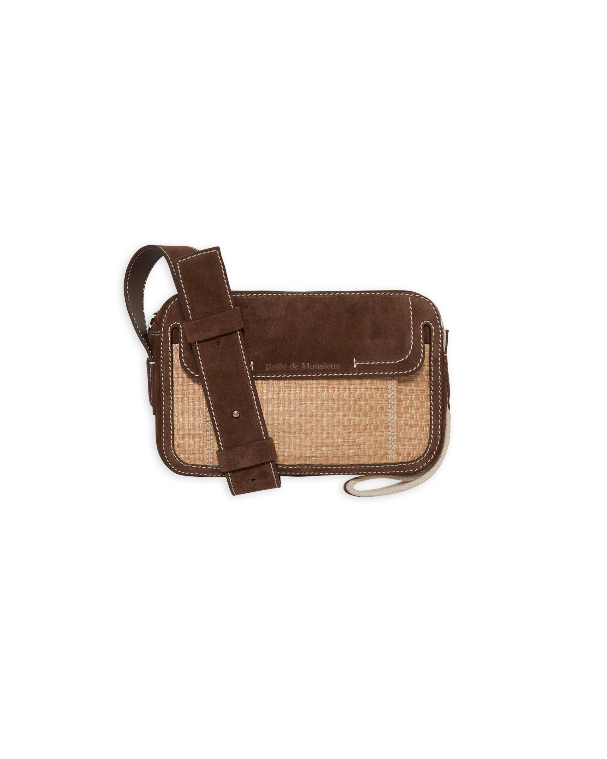 Drôle De Monsieur Sacoche Surpiquée Tasche Gelb Raffia Leder