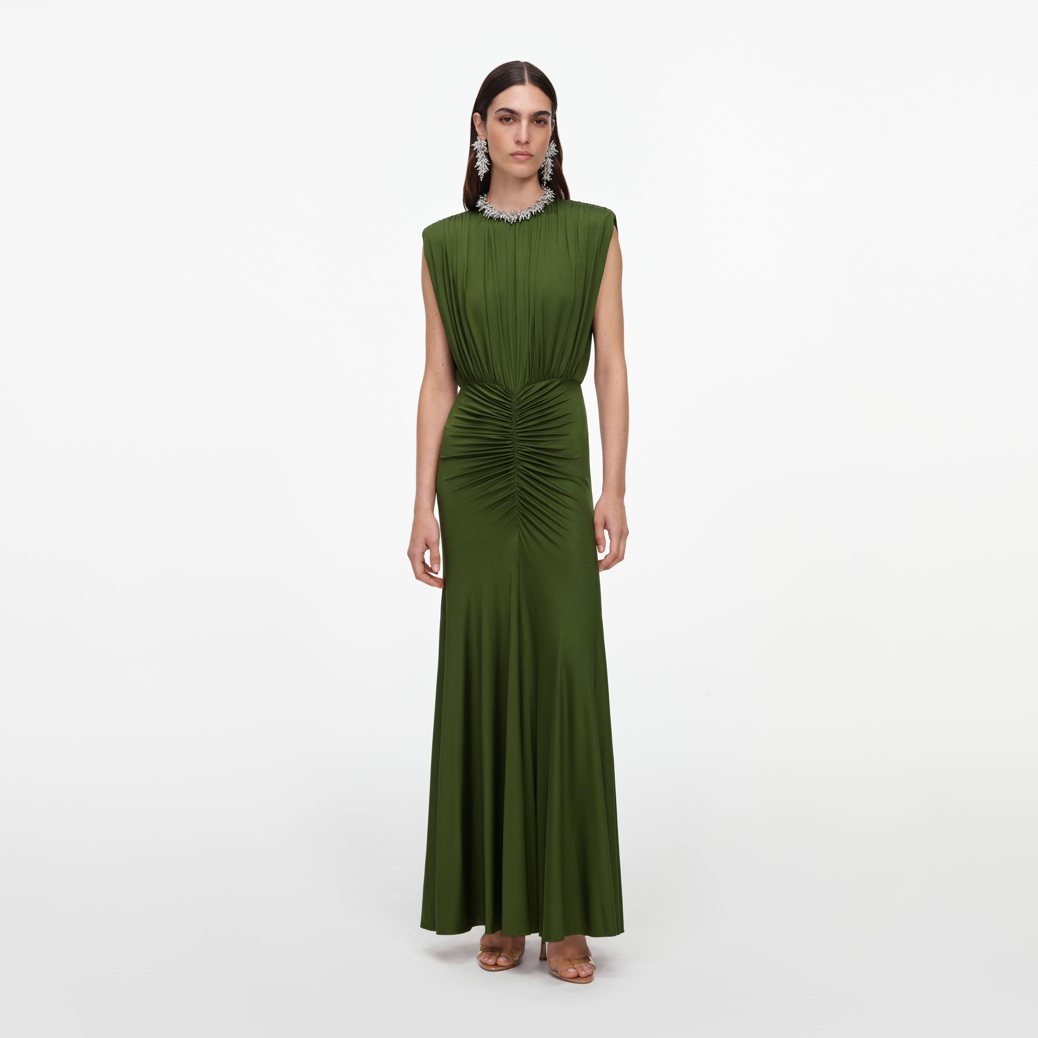 Self Portrait Olive Jersey Maxikleid Oliv Grün Lang