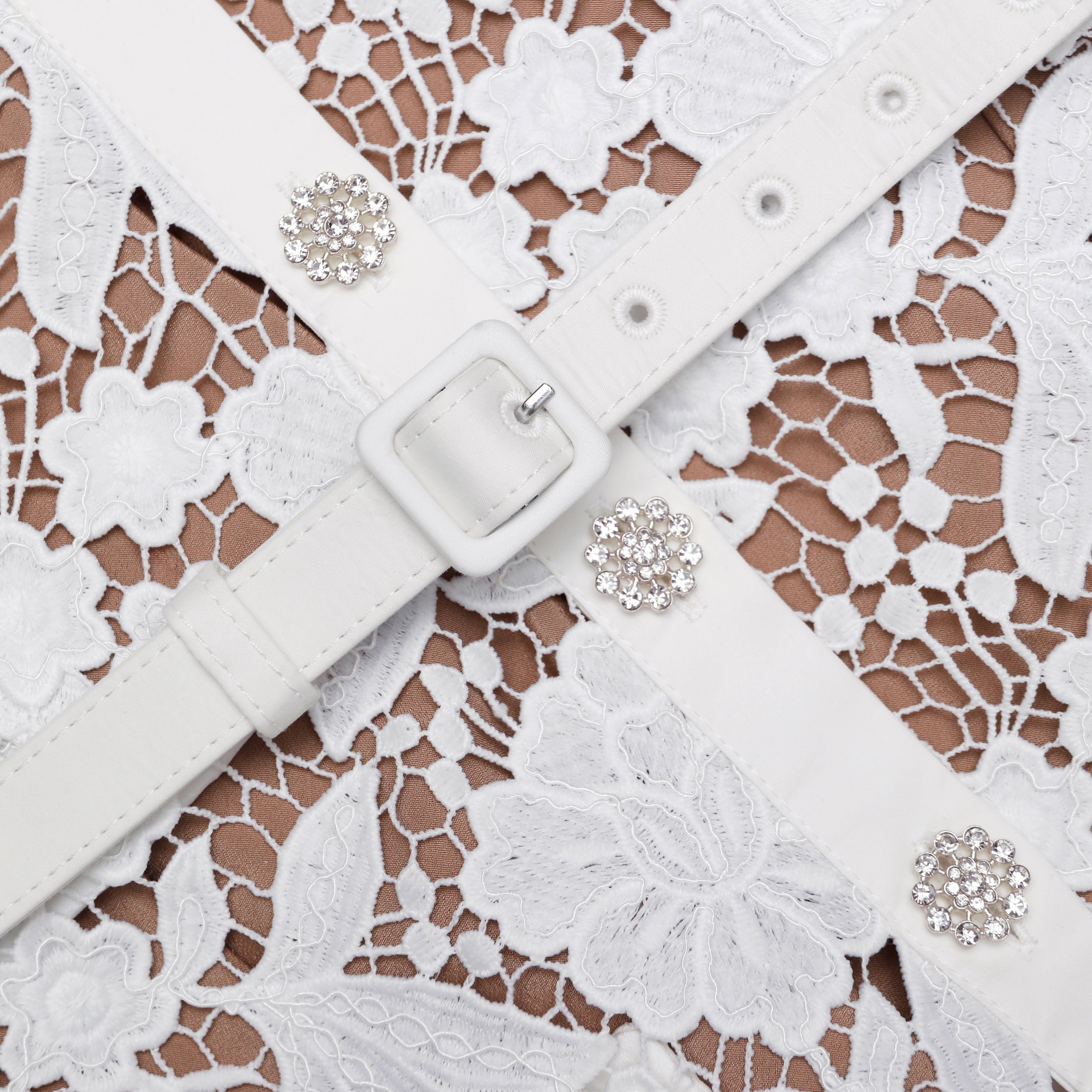 Self Portrait White Lace Collared Midi Dress Spitze Weiß