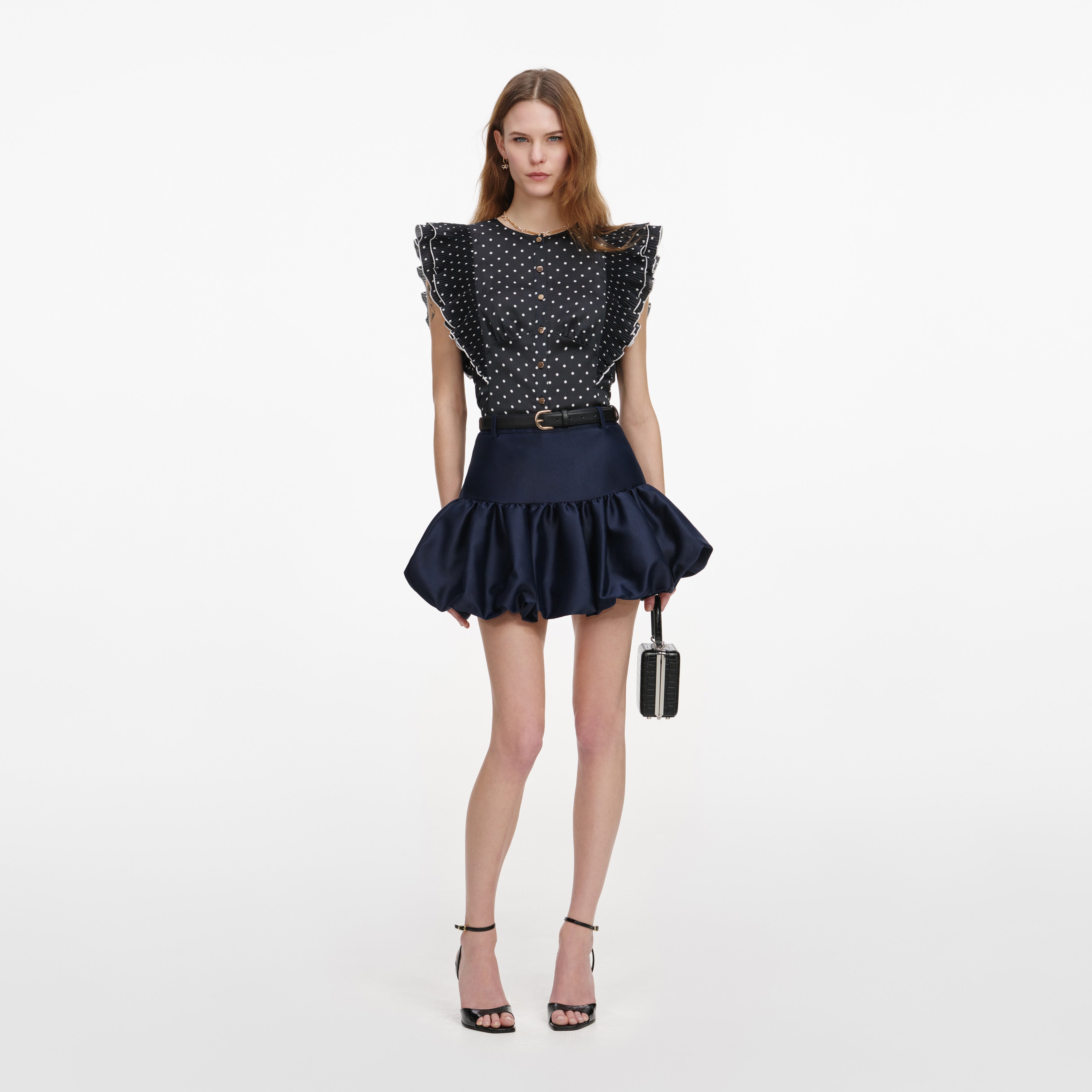 Self Portrait Bottoms Navy Taffeta Rock Blau Bubble