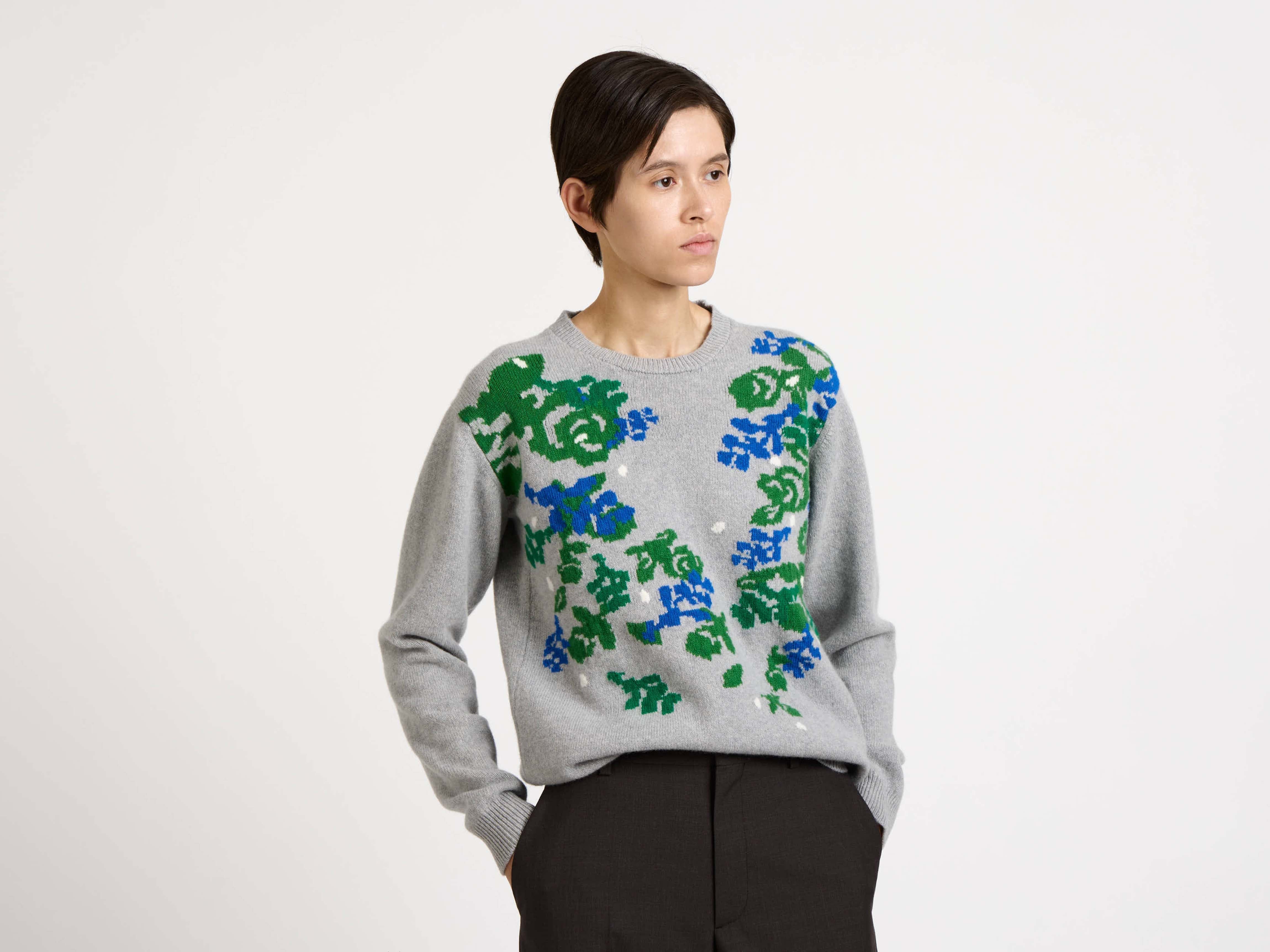J.W.Anderson x Pringle Pullover Damen Grau Melange Floral Argyle