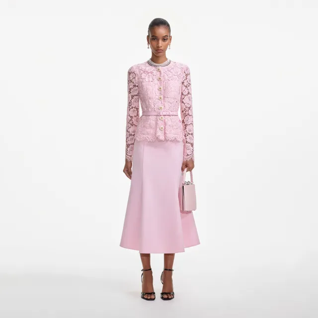 Self Portrait Pink Tailored Lace Midi Kleid Rosa Gürtel