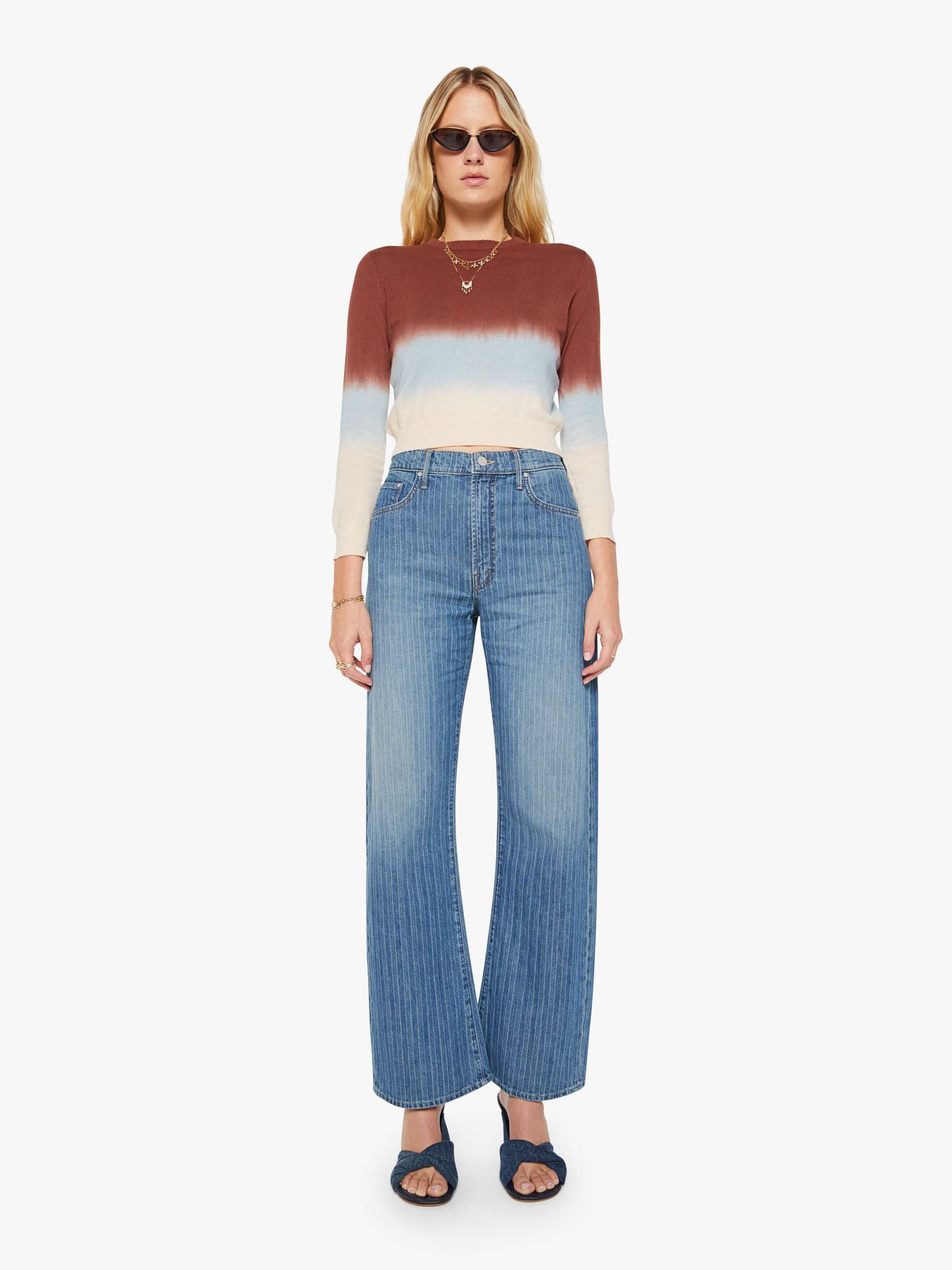 Mother Crew Neck Jumper Pullover Brown Ivory Blue Baumwolle