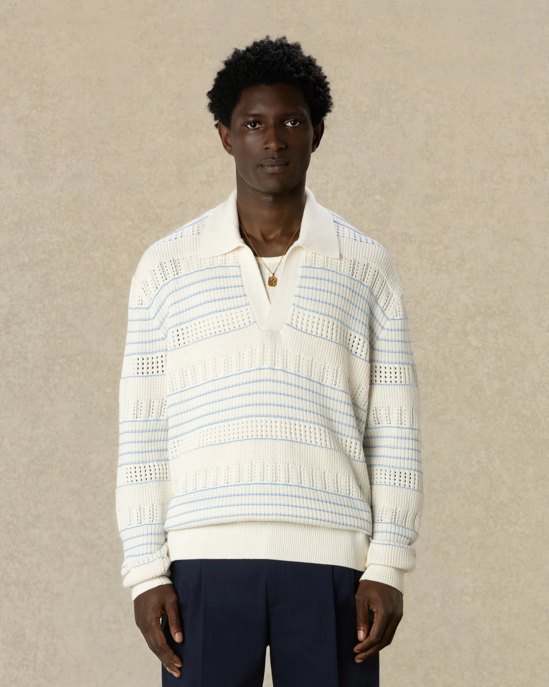 Drôle De Monsieur Knitwear Strickpolo Offwhite Wolle