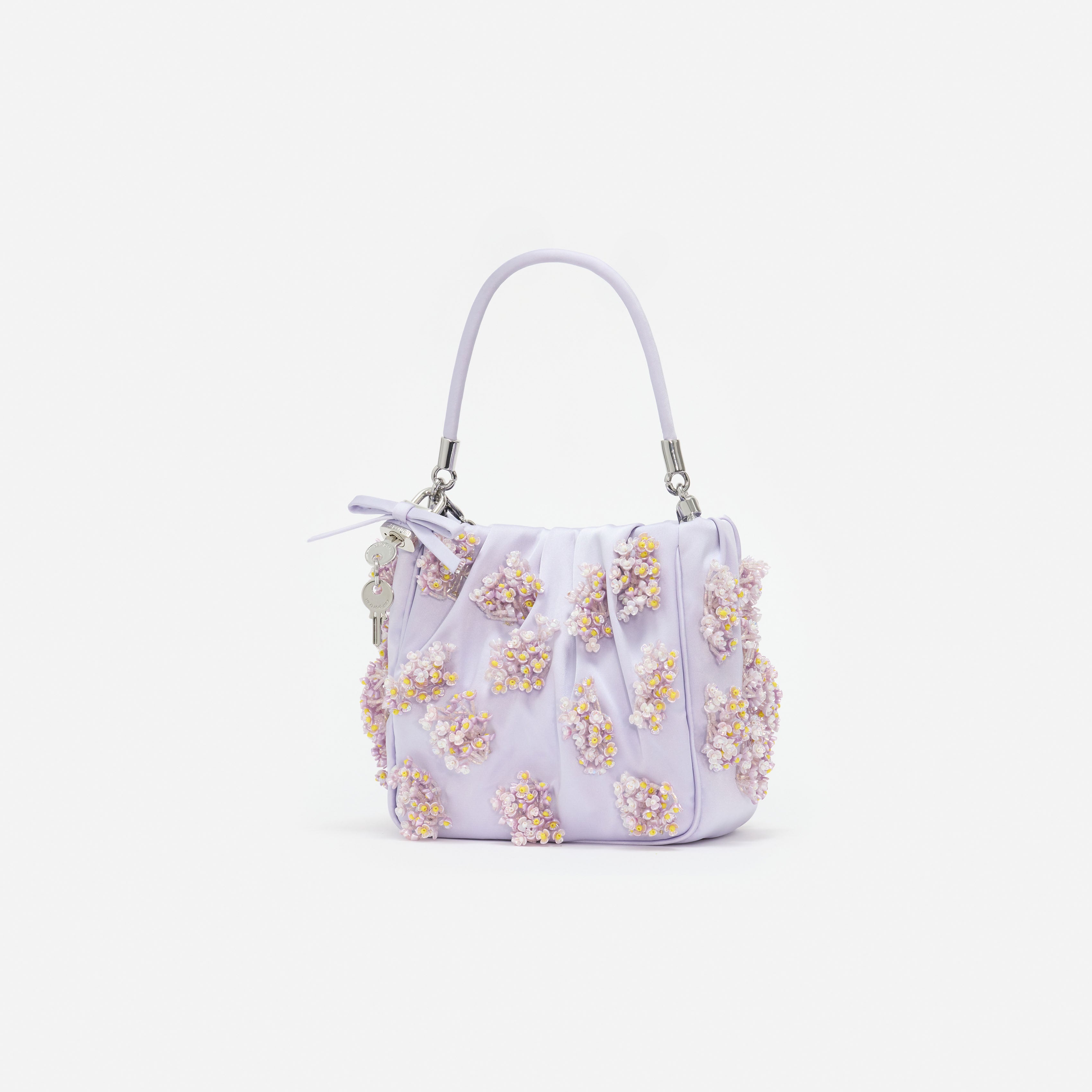 Self Portrait Lilac Satin Floral Beaded Tote Tasche Lila One Size