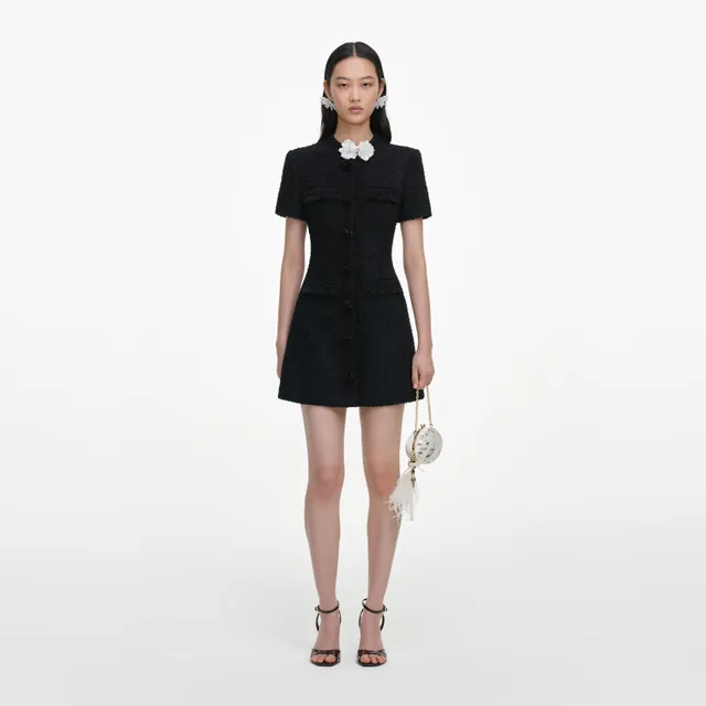 Self Portrait Black Boucle Flower Mini Dress Minikleid Schwarz